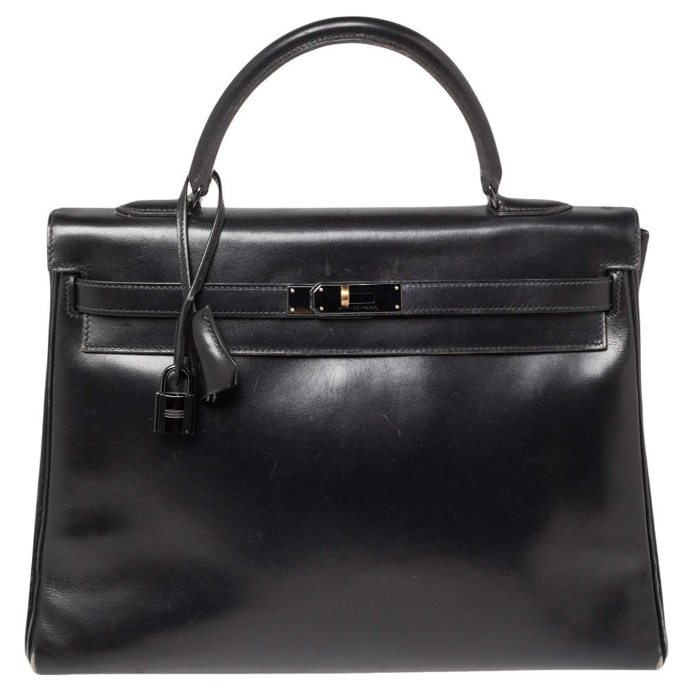 Hermes Black Box Leather Black Hardware So Black Kelly Retourne 35 Bag