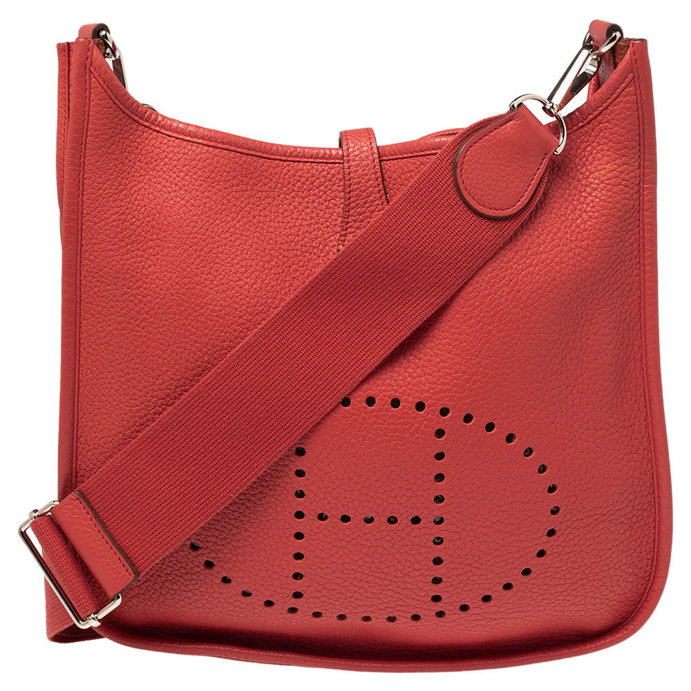 Pre Owned Hermes Rose Jaipur Clemence Leather Evelyne III PM Bag