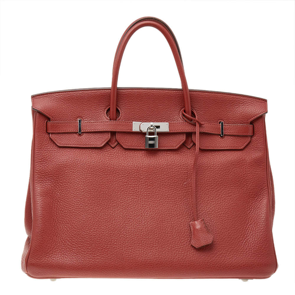 Hermes Rouge Grenat Clemence Leather Palladium Plated Birkin 40 Bag