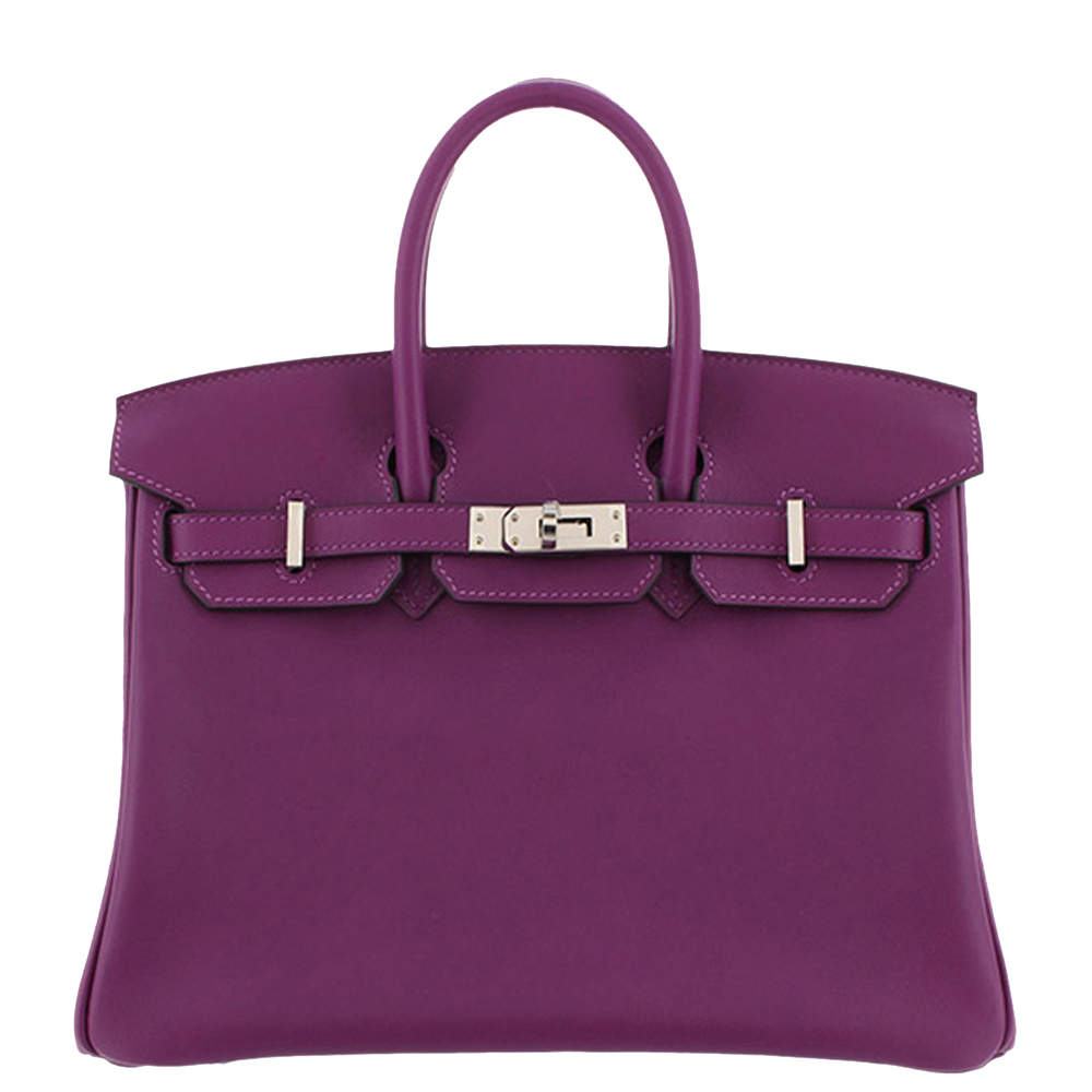 Hermes Purple Swift Leather Palladium Hardware Birkin 25 Bag Hermes