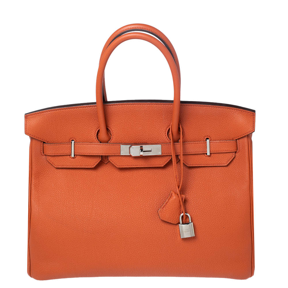 Hermes Terre Battue Togo Leather Palladium Plated Birkin 35 Bag