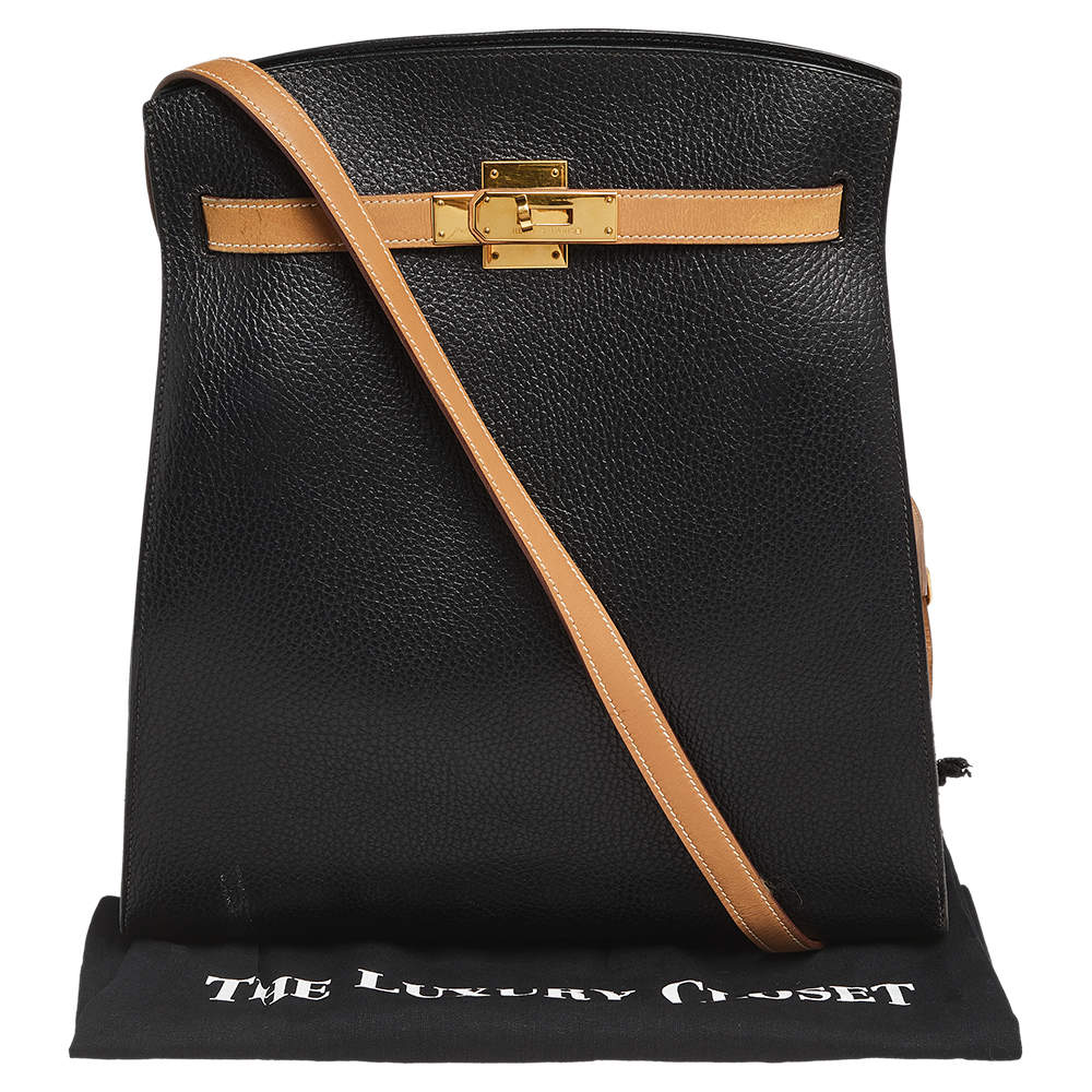 Hermes Black/Natural Ardennes and Chamonix Gold Plated Kelly Sport Bag  Hermes