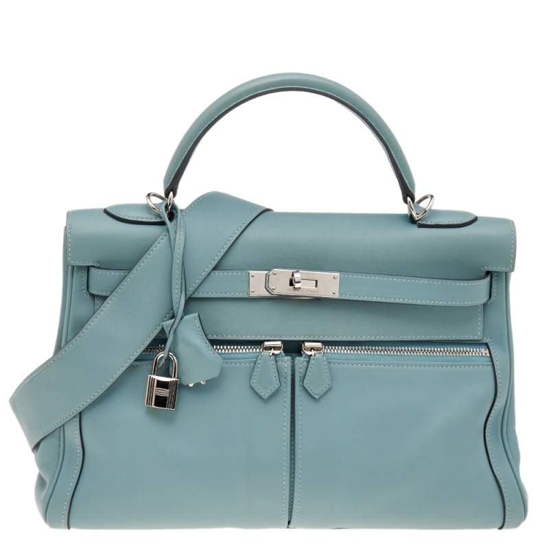 Hermes Ciel Swift Leather Palladium Plated Kelly Lakis 32 Bag