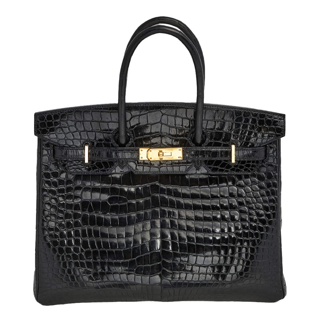 Hermes Black Crocodile Gold Plated Birkin 35 Bag