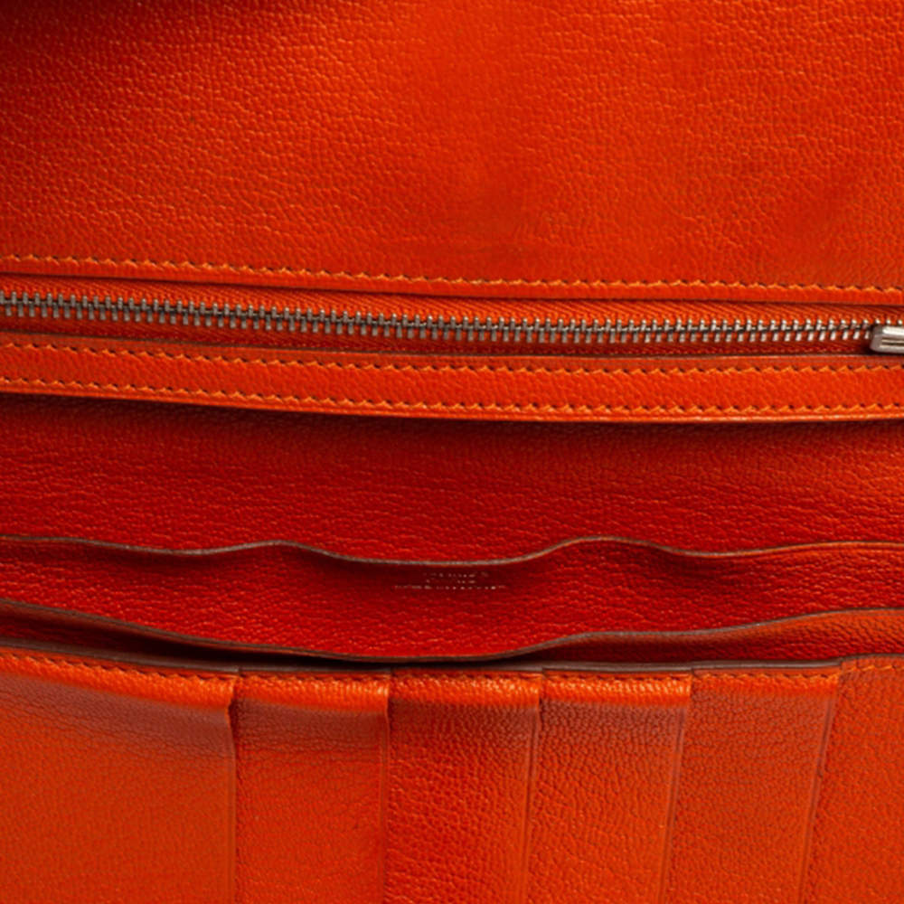 HERMES PARIS Orange Poppy Pebbled Leather CLUTCH Wallet Dogon 