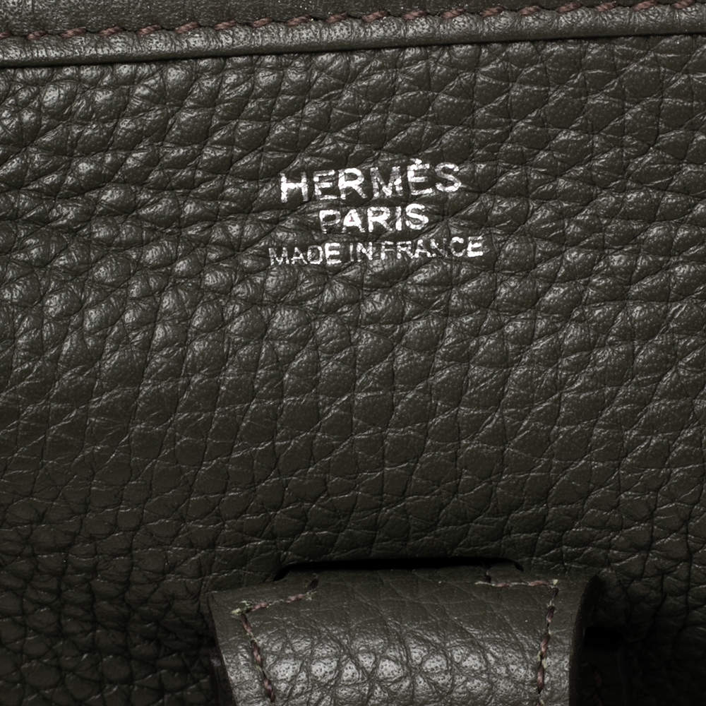 Hermes Vert Olive Togo Leather Palladium Plated Evelyne III GM Bag Hermes