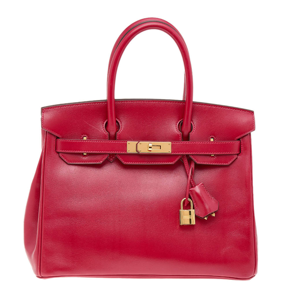 Hermes Rouge Vif Tadelakt Leather Gold Finished Birkin 30 Bag
