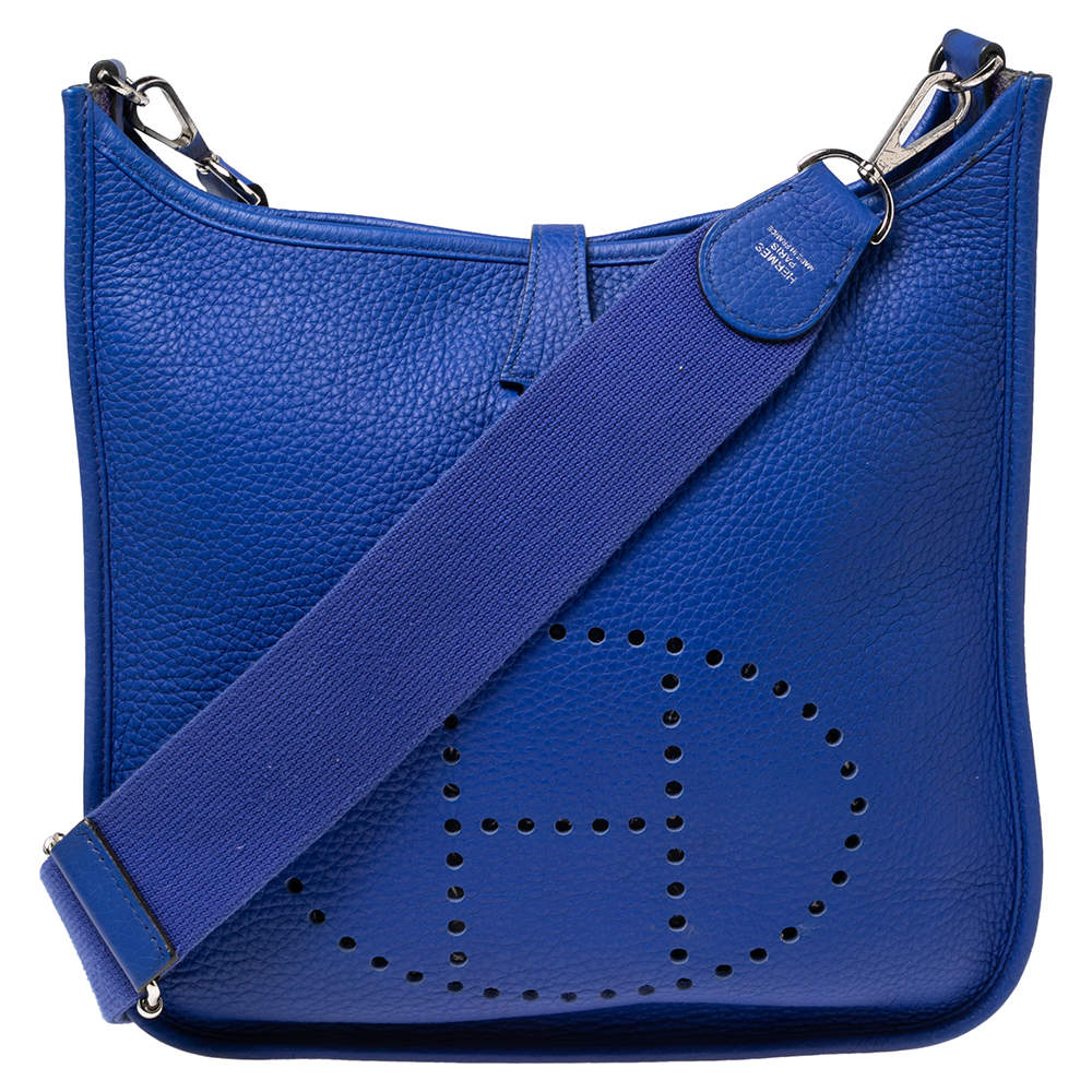 Pre Owned Hermes Blue Electric Togo Leather Evelyne III PM Bag