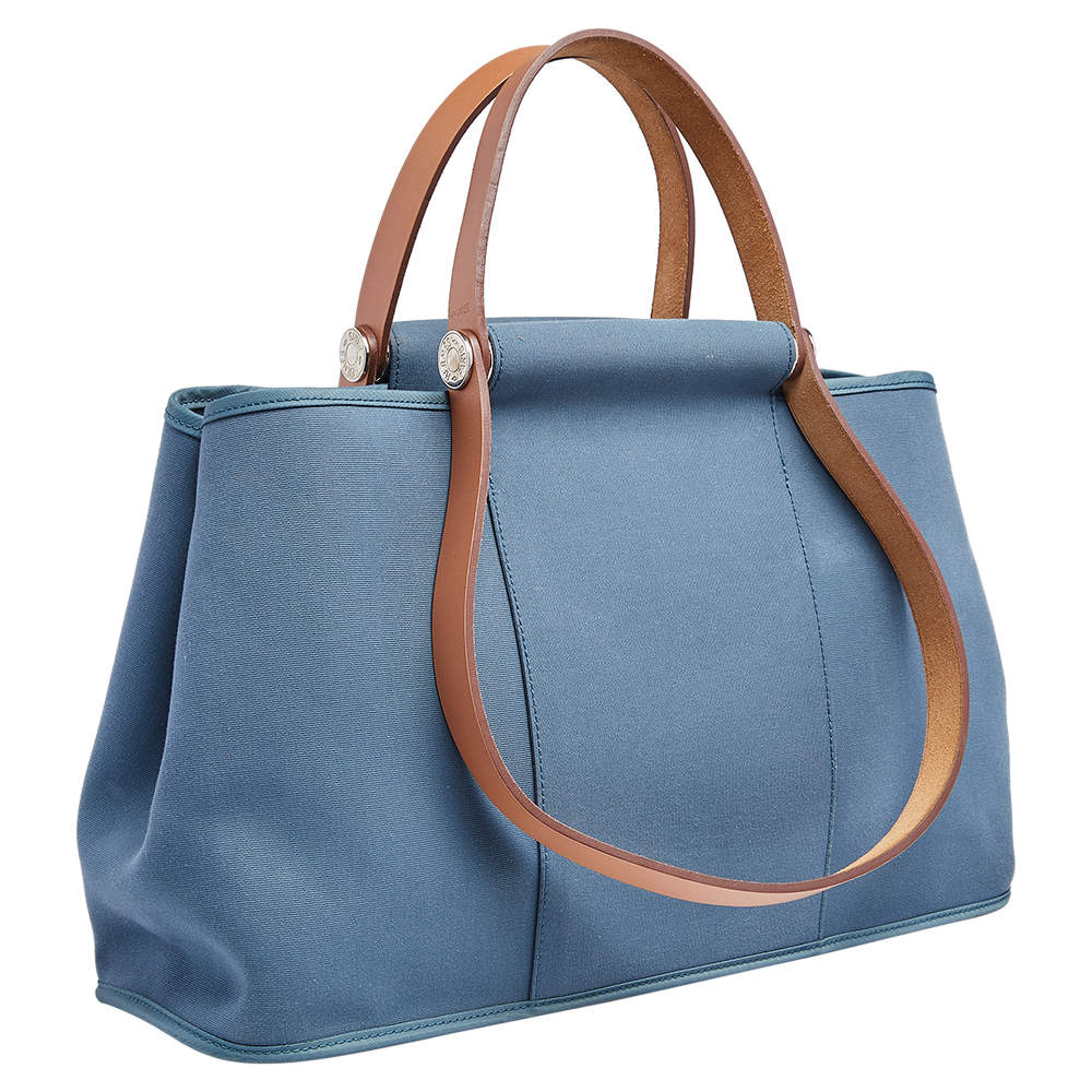 Lot - Hermes Bleu Tempete/Natural Canvas Cabag PM Tote