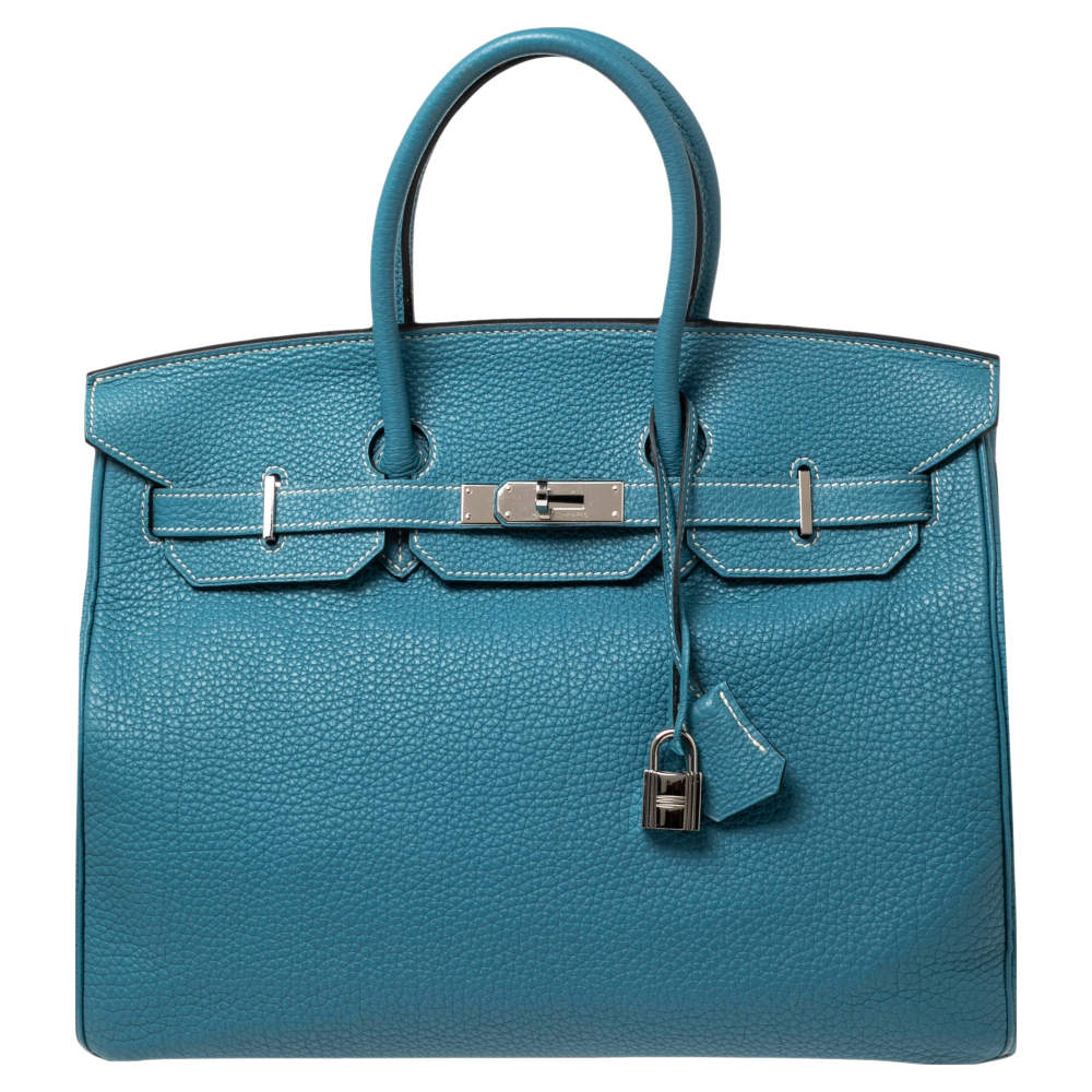 Hermes Bleu Jean Fjord Leather Birkin 35 Bag