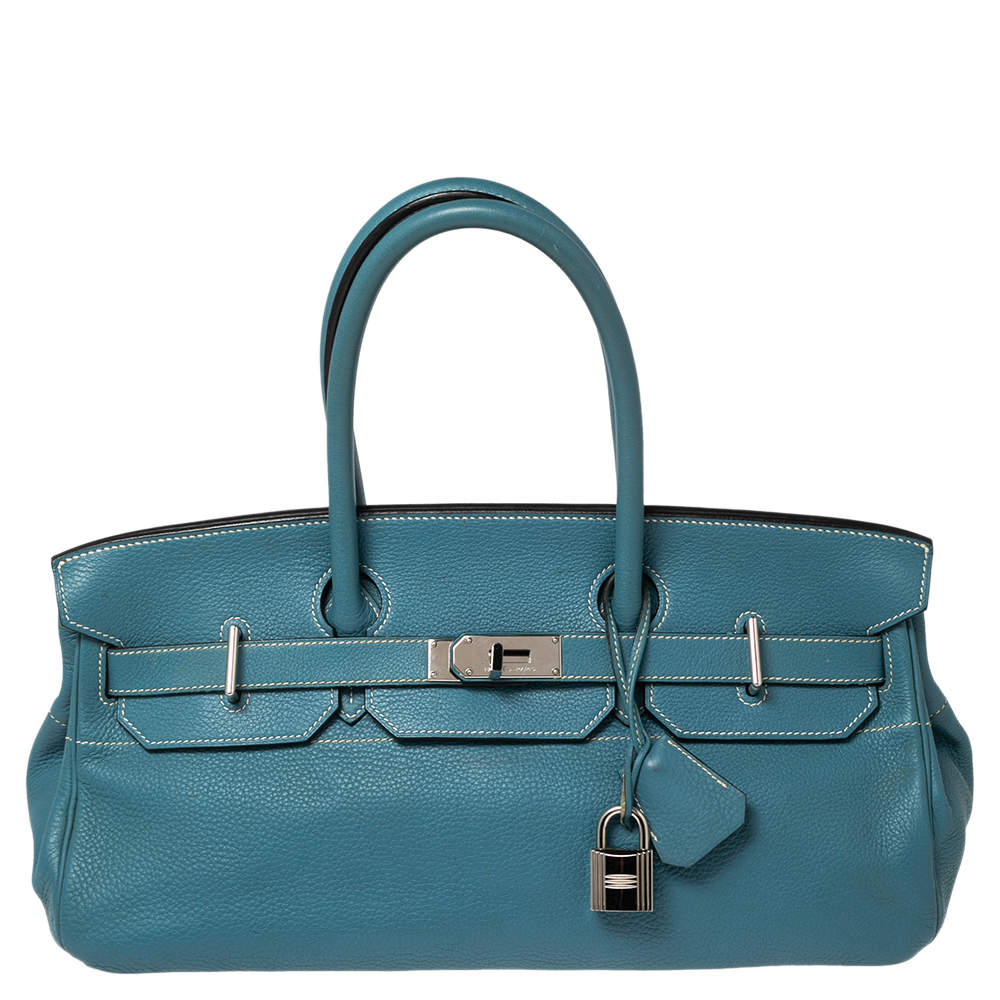 Pre Owned Hermes Bleu Jean Togo Leather Palladium Plated JPG Birkin 42