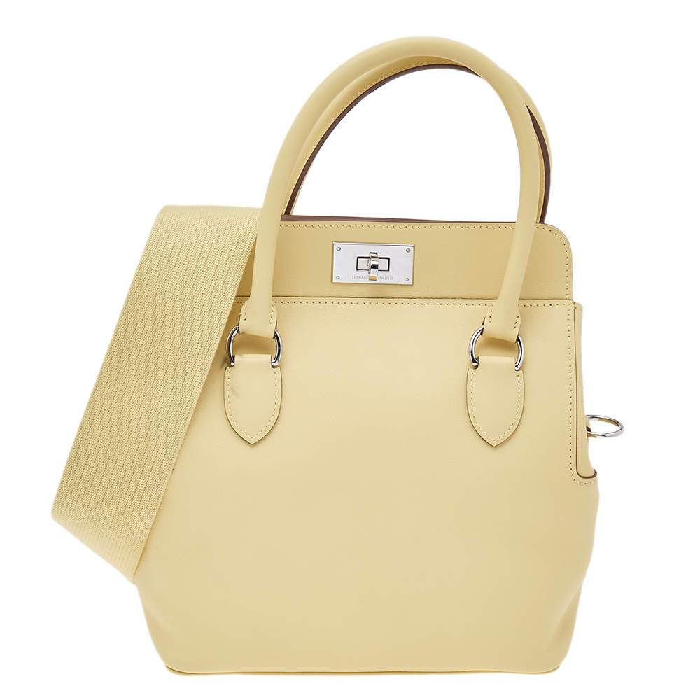 Pre Owned Hermes Jaune Poussin Swift Leather Palladium Plated Toolbox 20 Bag