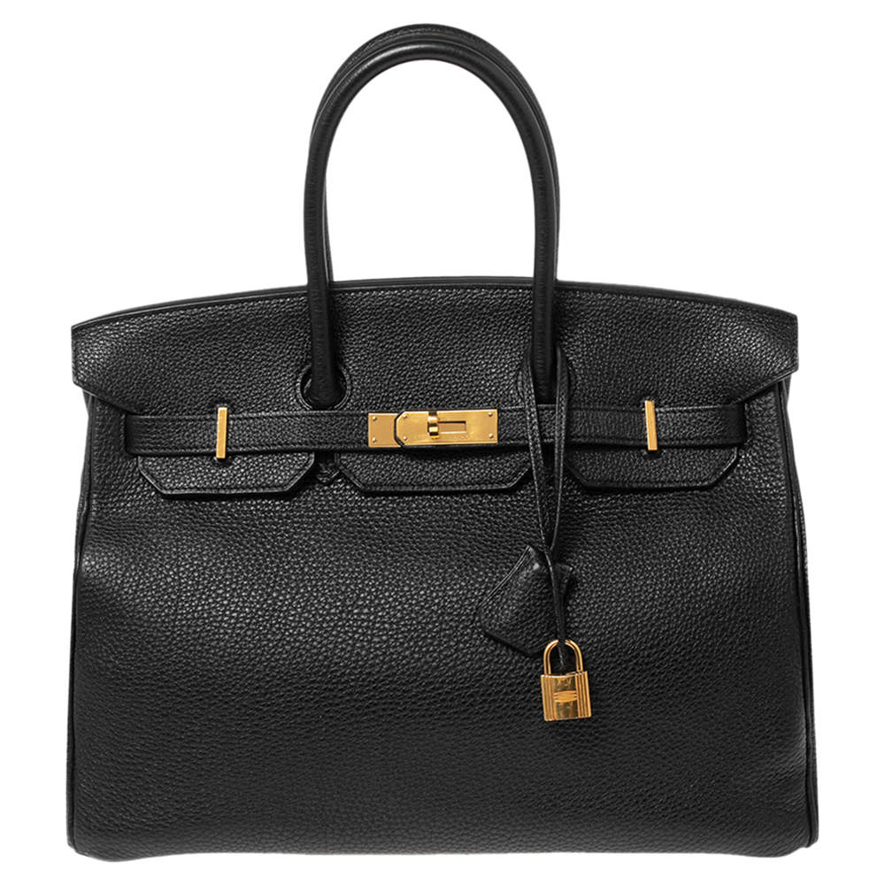 Pre Owned Hermès Black Togo Leather Gold Plated Birkin 35 Bag
