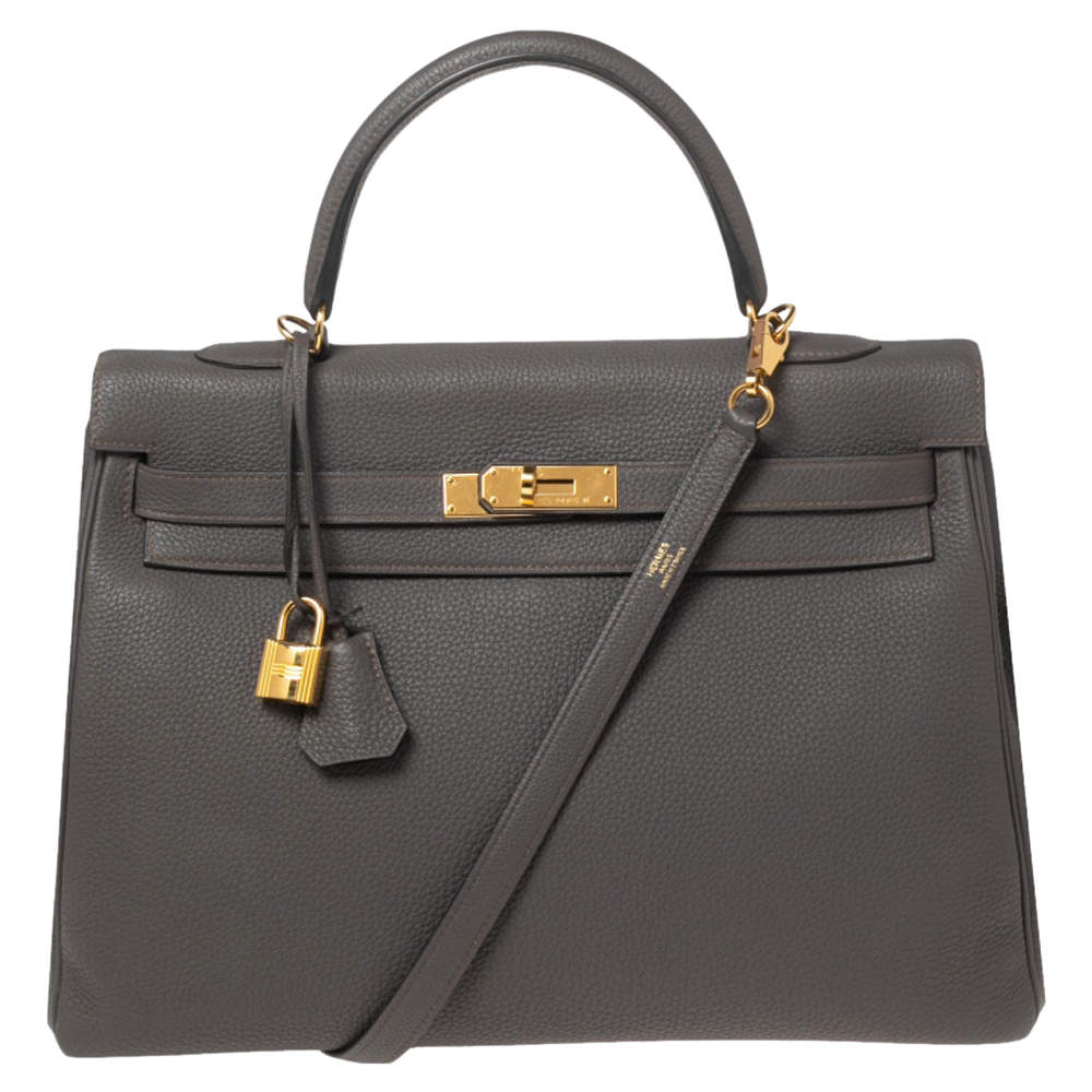 Hermes Etain Togo Leather Gold Plated Kelly Retourne 35 Bag