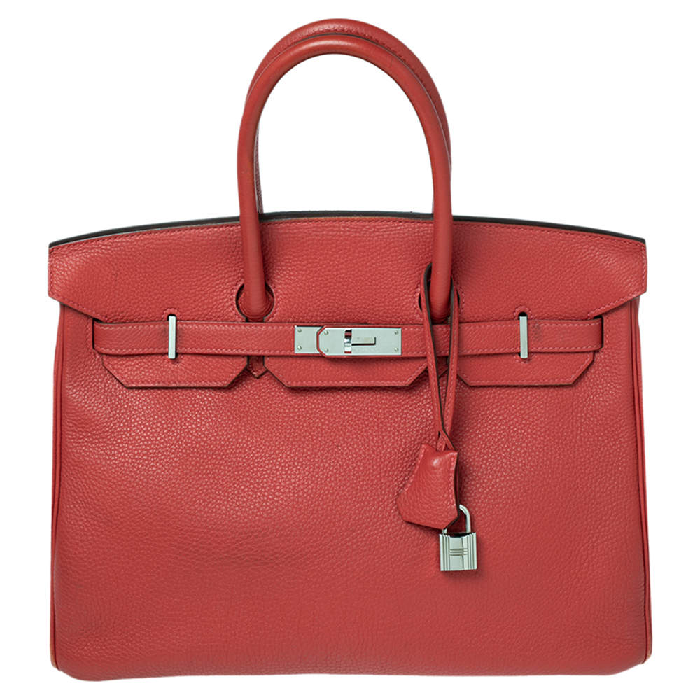 Hermes Rouge Piment Togo Leather Palladium Plated Birkin 35 Bag