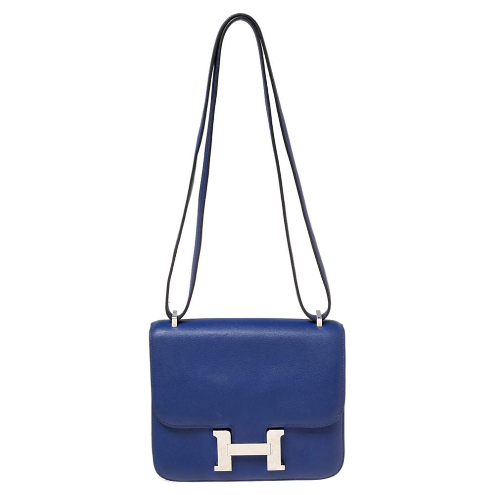 Pre Owned Hermès Bleu Electric Swift Leather Palladium Hardware Constance 18 Bag