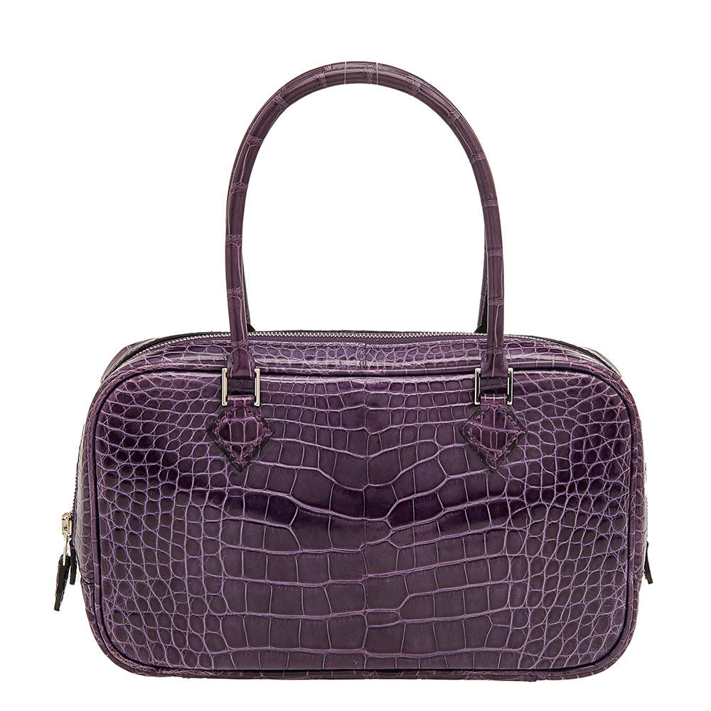 Pre Owned Hermes Amethyst Shiny Alligator Plume Elan 22 Bag