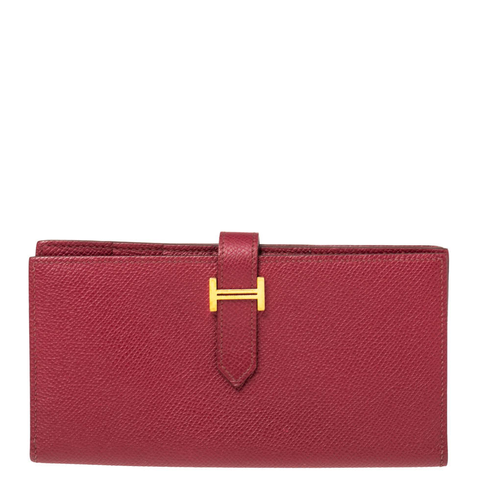 Pre Owned Hermés Rose Imperial Epsom Leather Bearn Gusset Wallet