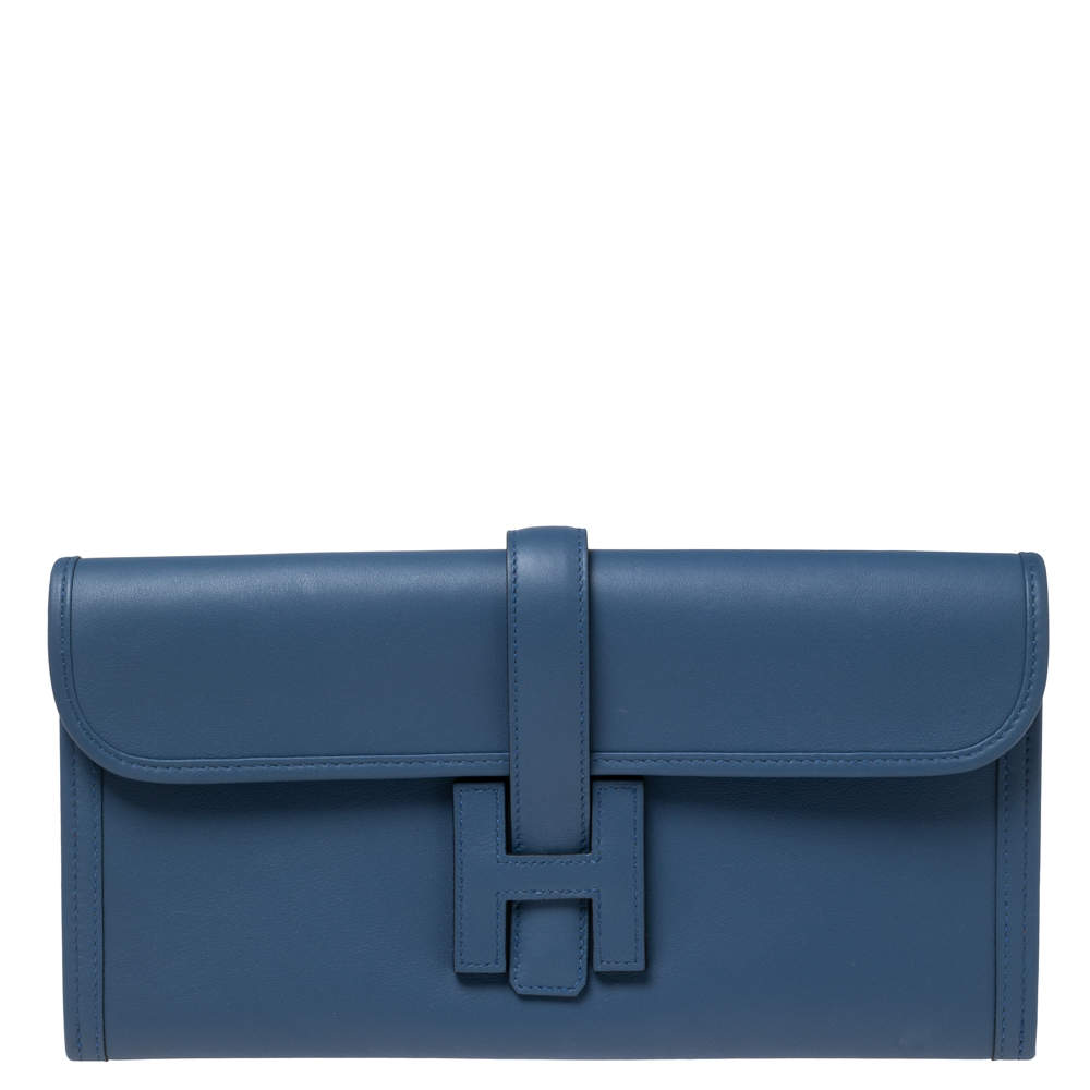Pre Owned Hermés Bleu Agate Swift Leather Elan Jige 29 Clutch
