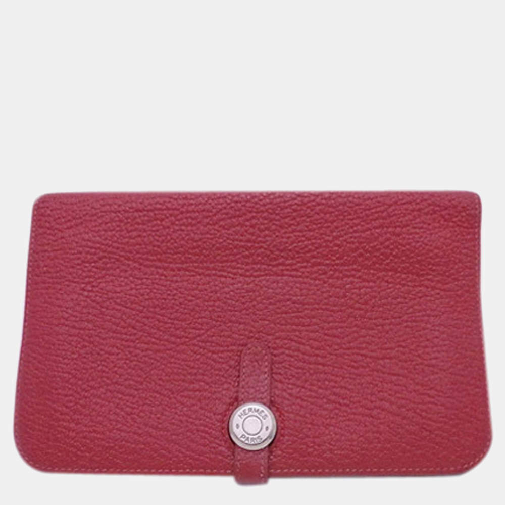 Pre Owned Hermes Bi-Fold Wallet Dogon GM Dark Red Leather