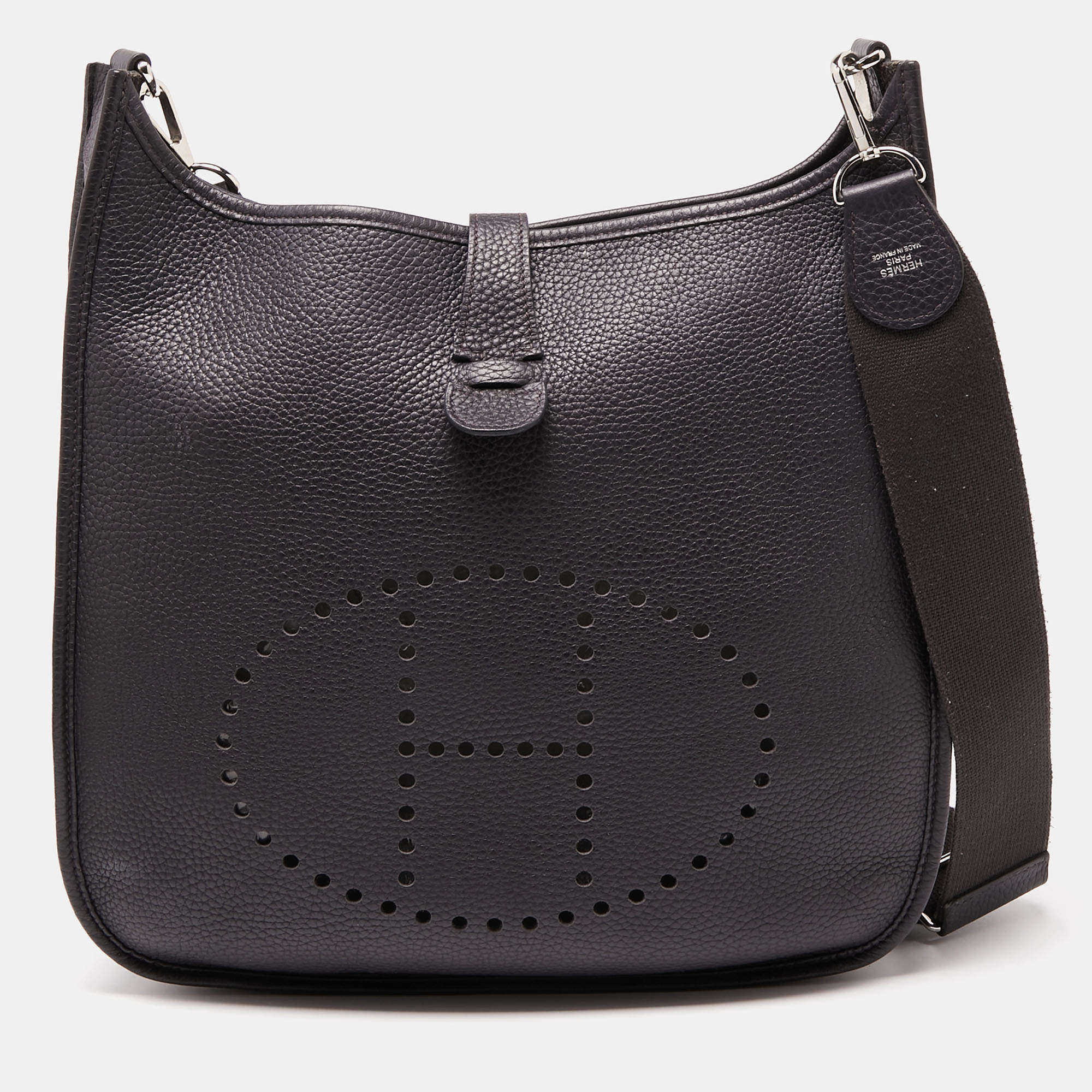 Pre Owned Hermes Prunoir Clemence Leather Evelyne III GM Bag