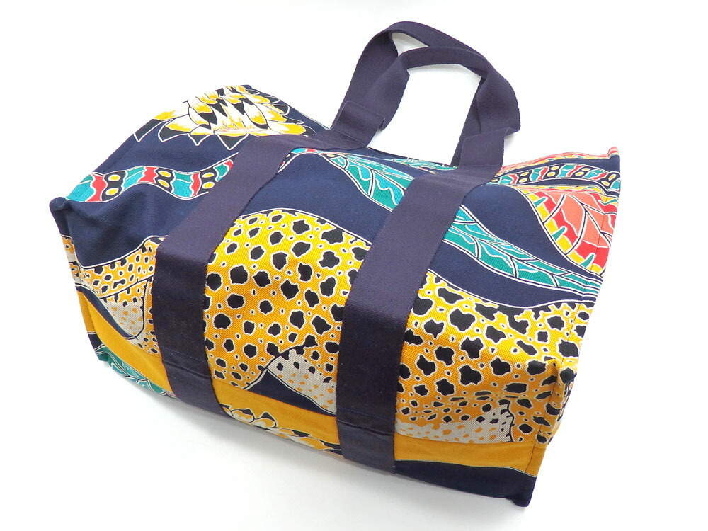 Hermes Beach Bag Navy Multicolor Blue Cotton Canvas Hermes Savannah Dance  Hand Tote Women's Men's Monkey Hermes