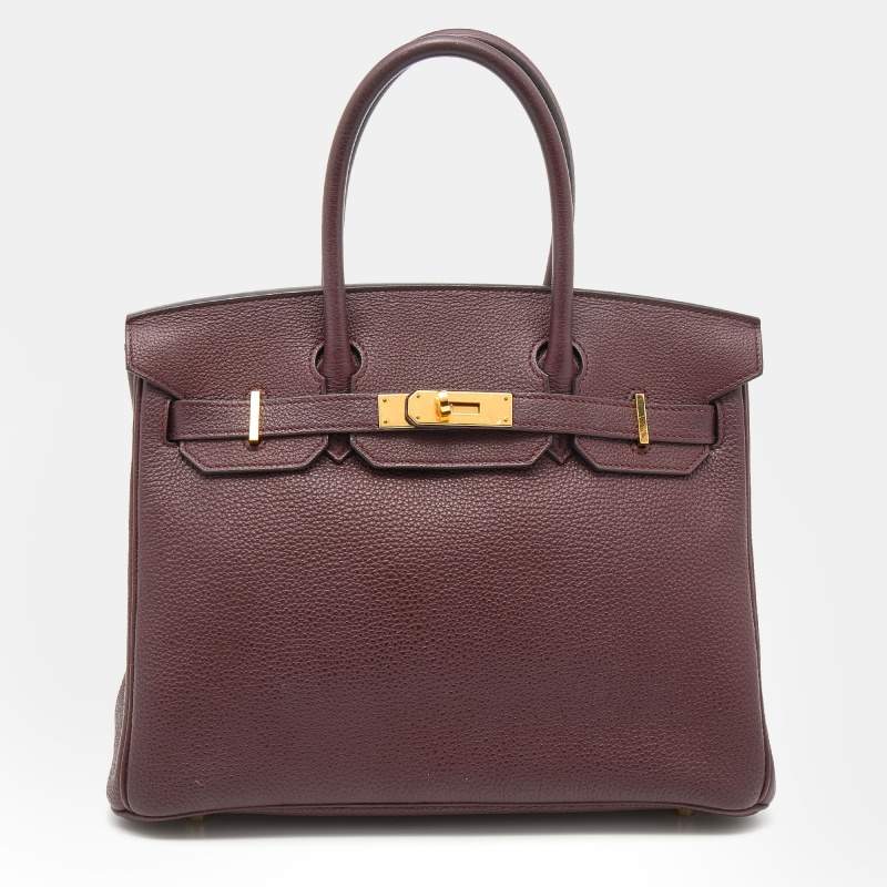 Hermes Bordeaux Togo Leather Gold Plated Hardware Birkin 30 Bag