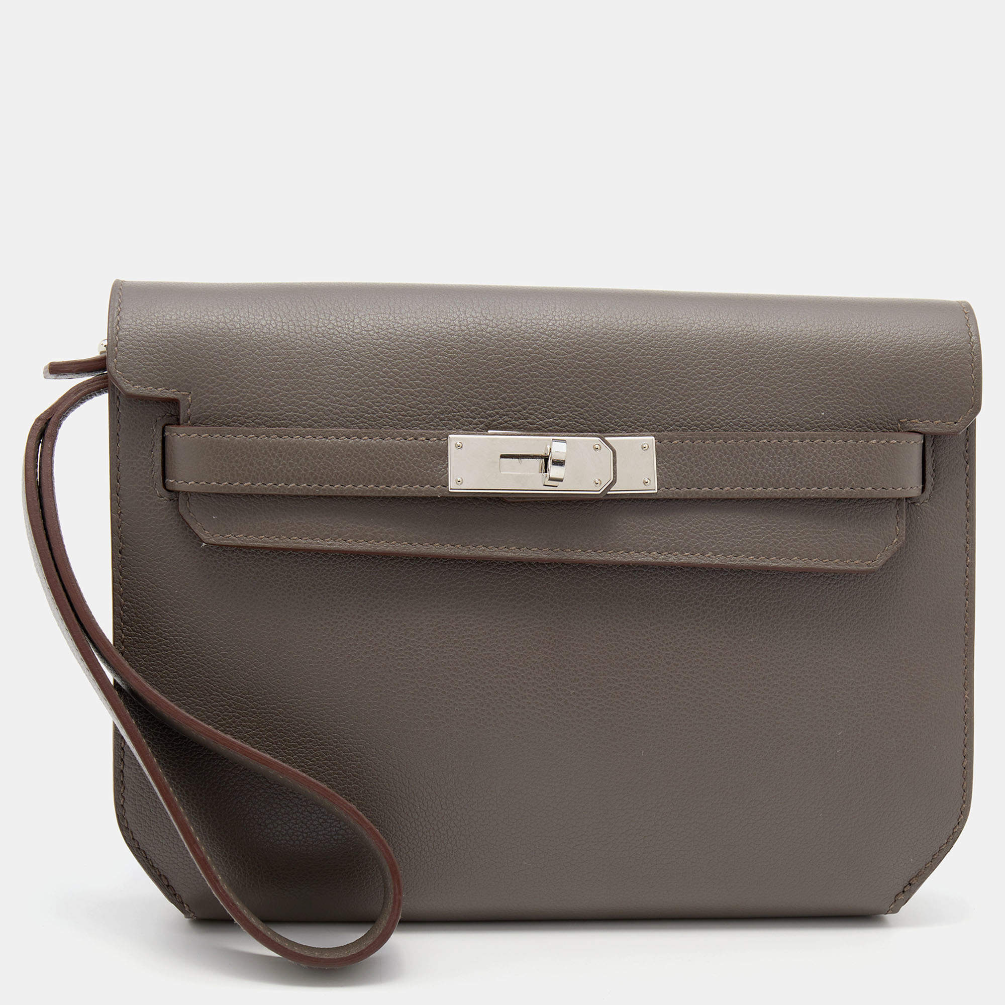 Pre Owned Hermes Etain Evercolor Leather Kelly Depeches 25 Pouch