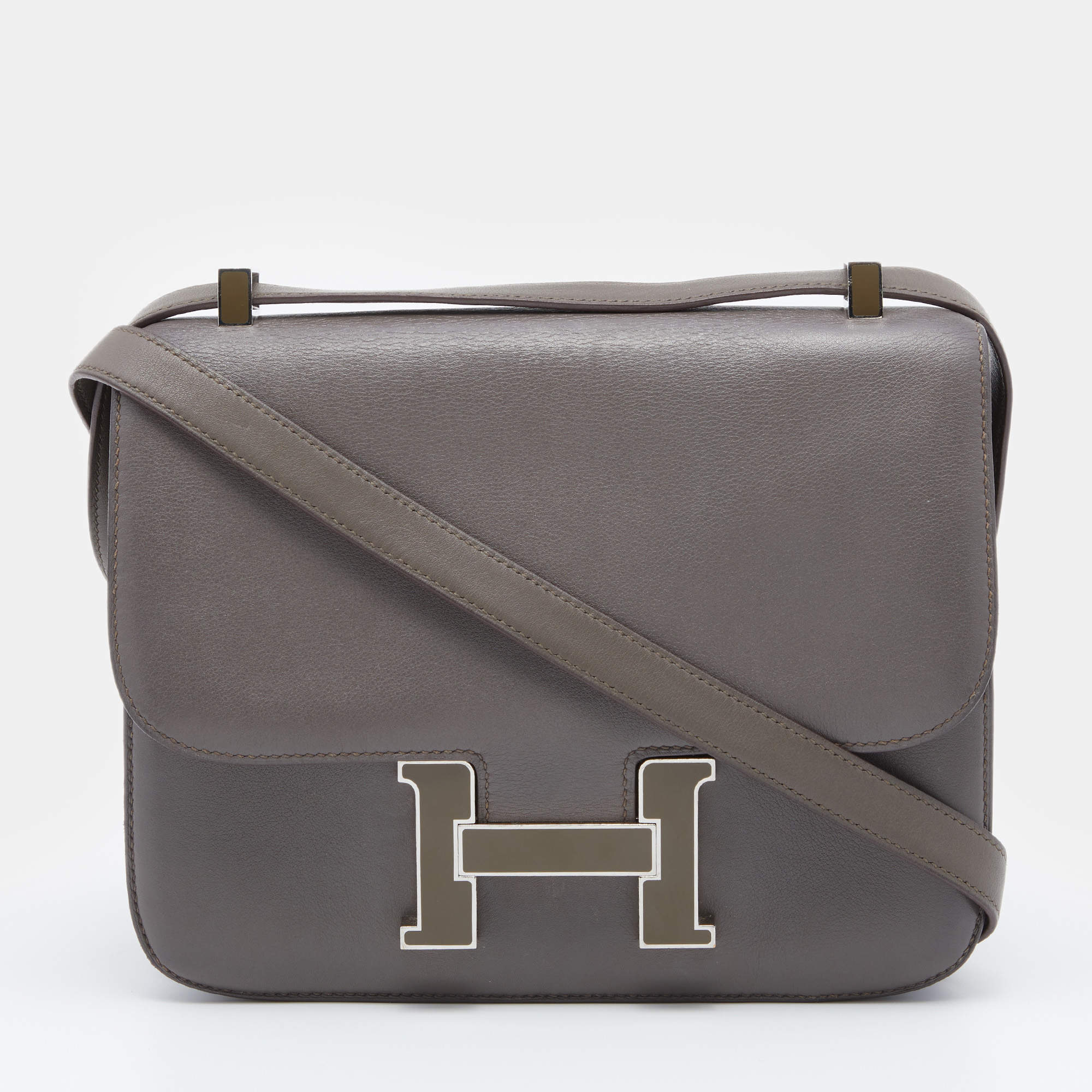 Pre Owned Hermes Etain Evercolor Palladium Plated Constance 24 Bag