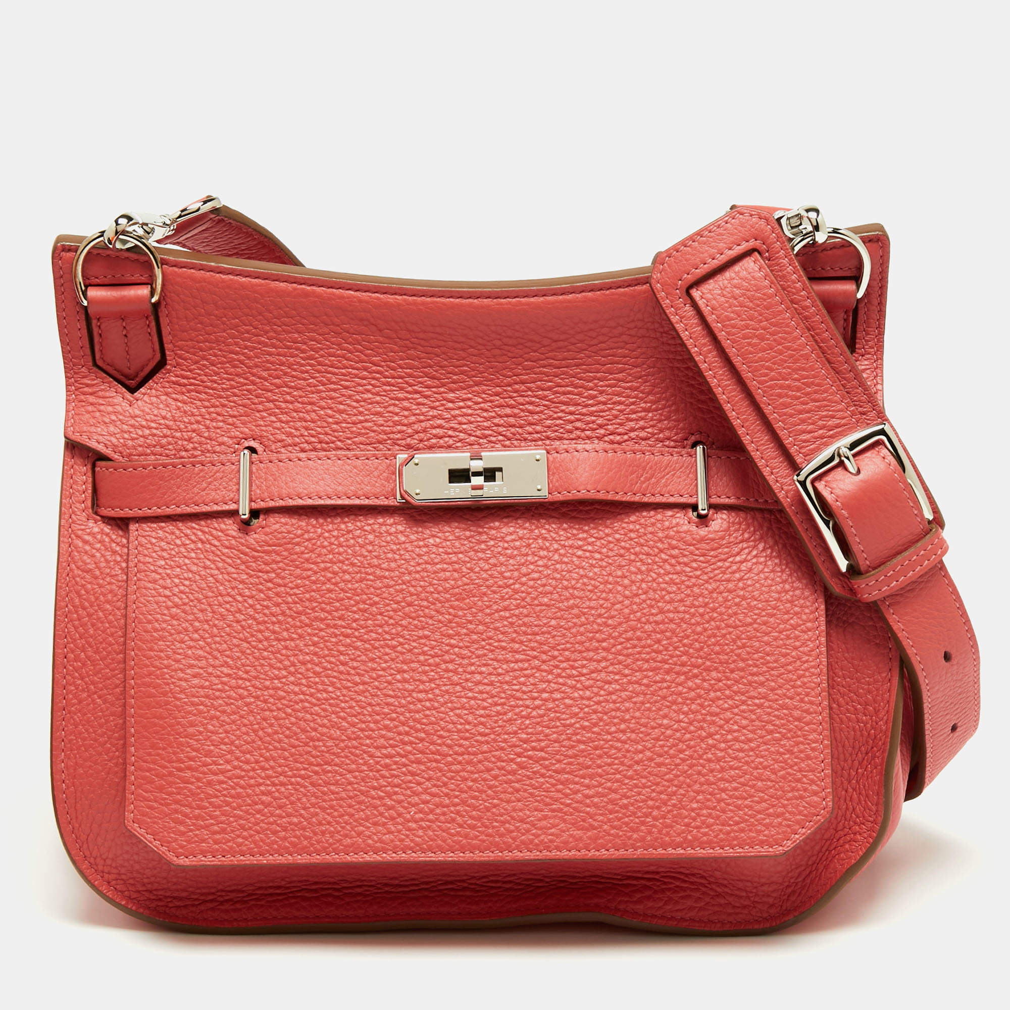 Pre Owned Hermes Rouge Pivoine Togo Leather Jypsiere 28 Bag