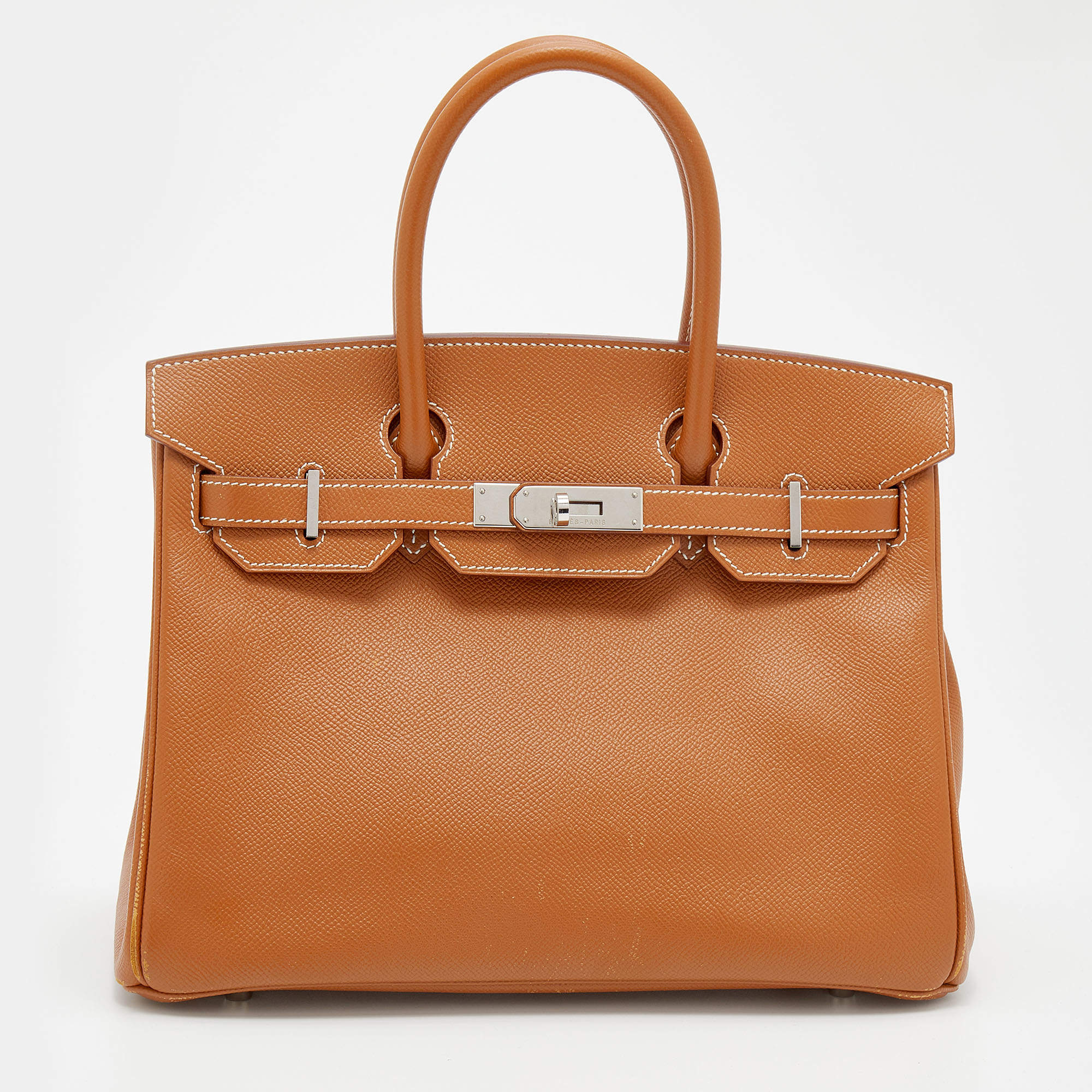 Hermes Gold Epsom Leather Palladium Plated Birkin 30 Bag