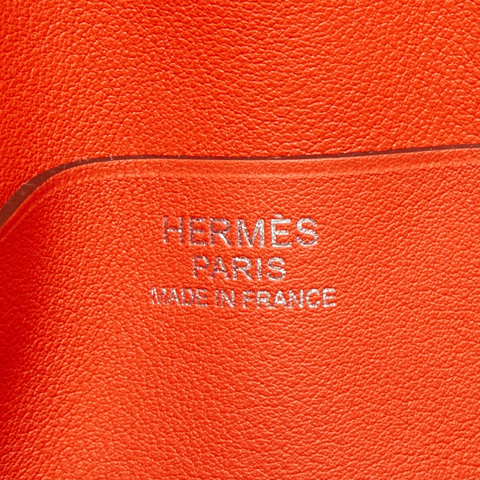 Hermes Orange Poppy Clemence and Swift Leather Virevolte Clutch