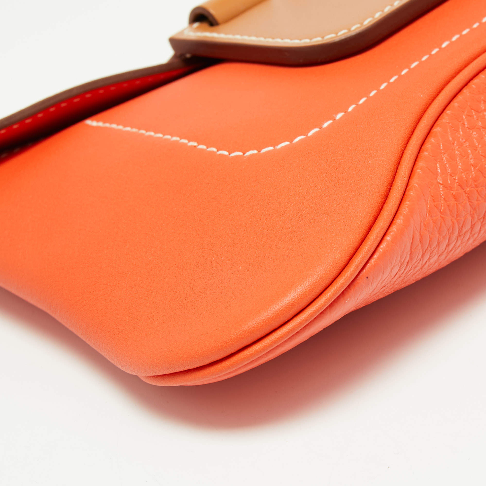 Hermes Orange Poppy Clemence and Swift Leather Virevolte Clutch
