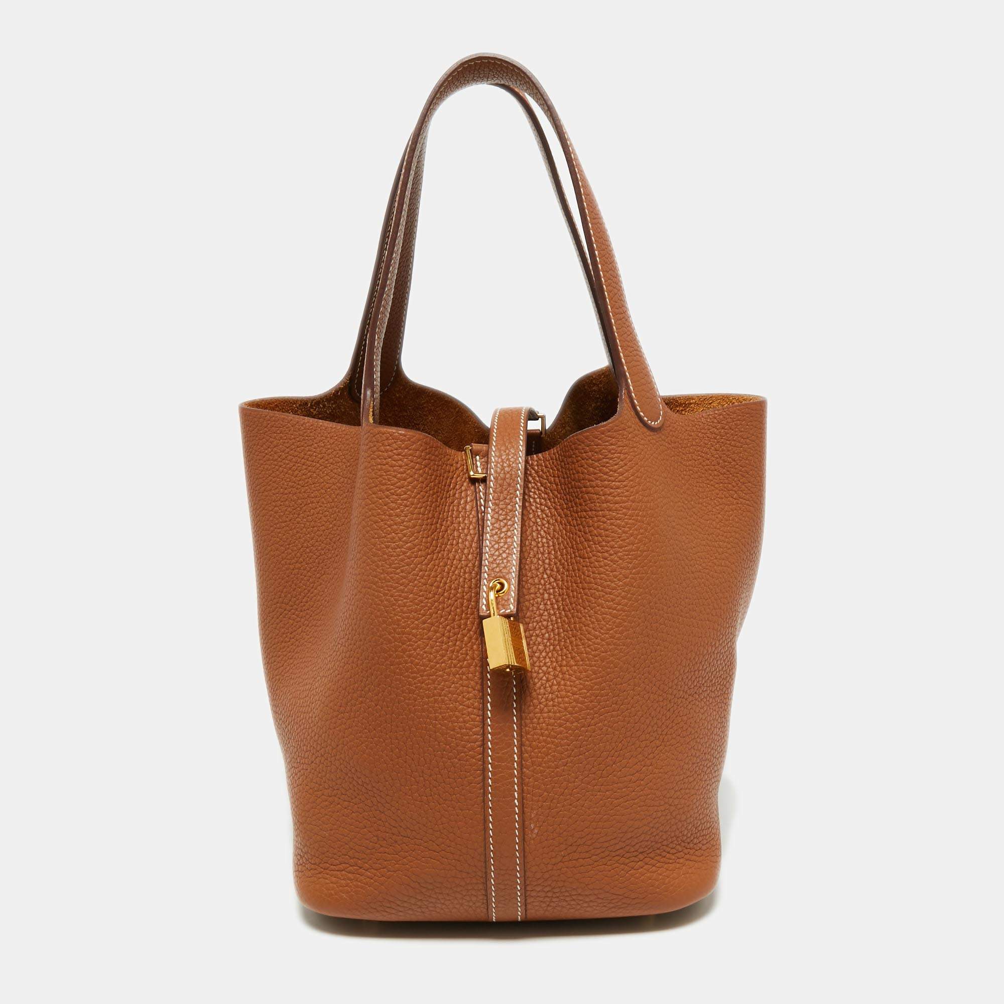 Pre Owned Hermès Gold Clemence Leather Picotin Lock 22 Bag