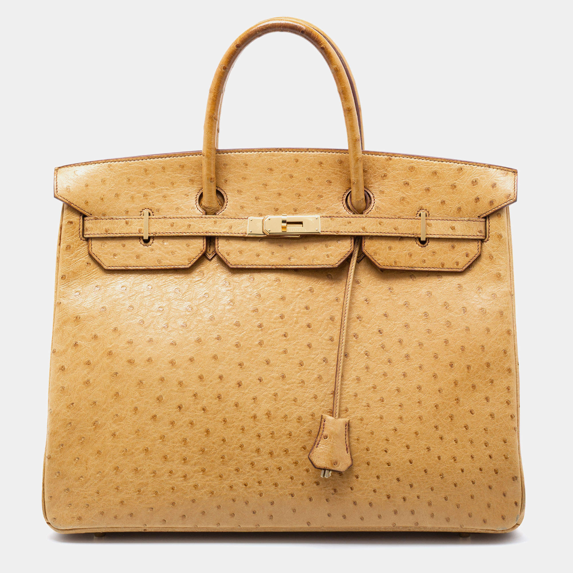 Pre Owned Hermes Natural Ostrich Gold Finish Birkin 40 Bag