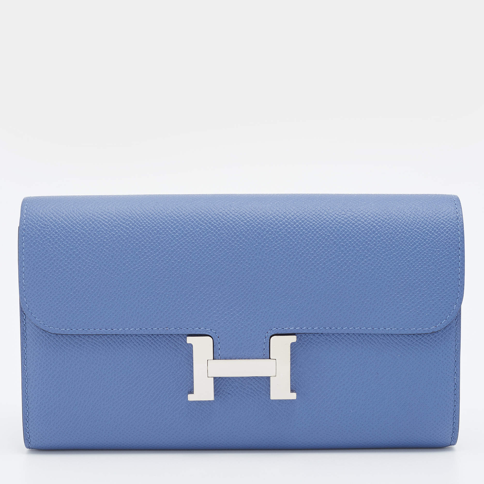 Pre Owned Hermes Blue Brighton Epsom Leather Constance Long Wallet