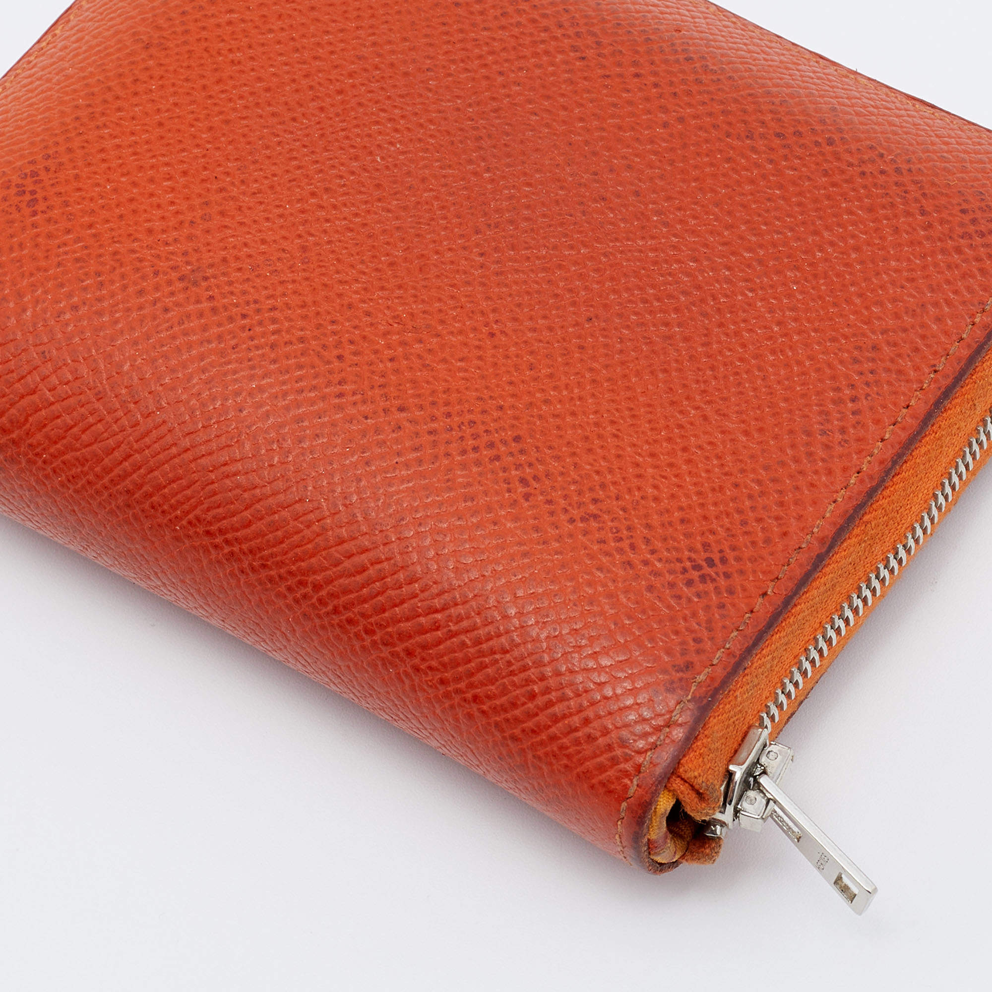 HERMES Epsom Silk'in Compact Wallet Orange 343347