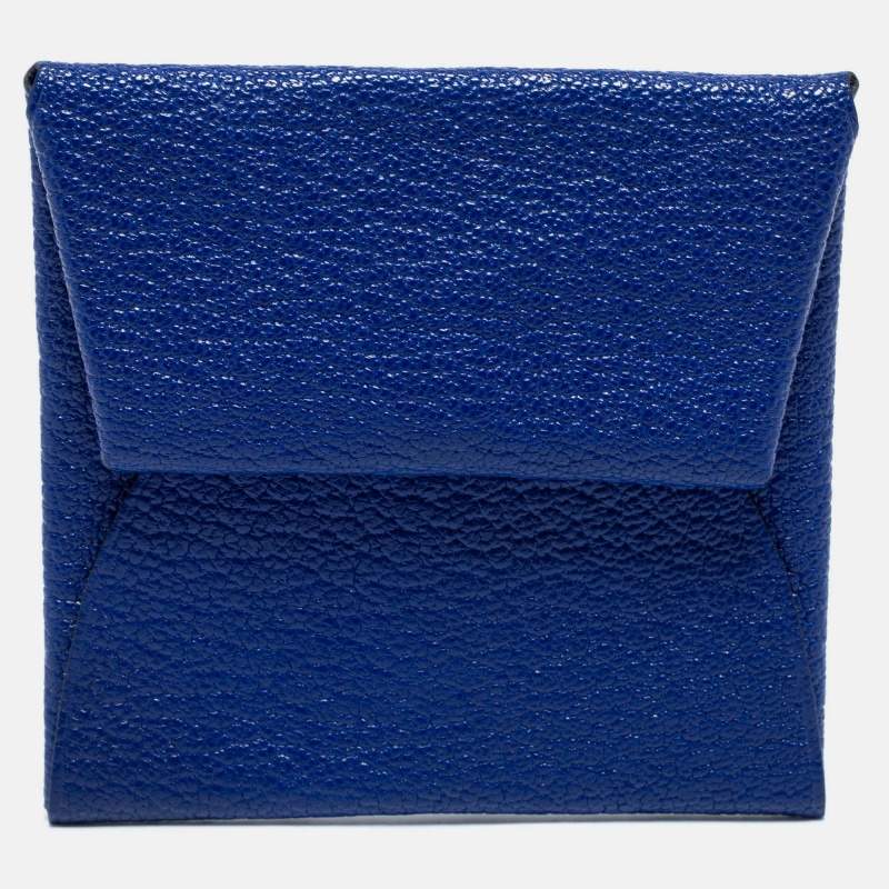 Pre Owned Hermes Bleu Electrique Chevre Mysore Leather Bastia Coin Purse