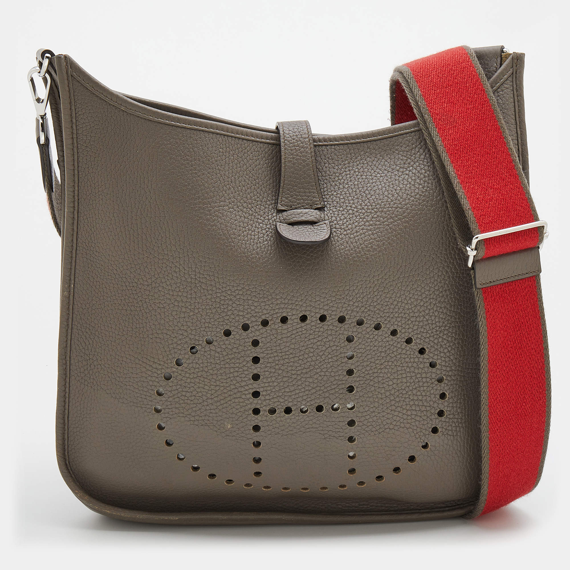 Pre Owned Hermes Etain Taurillon Clemence Leather Evelyne III Bag