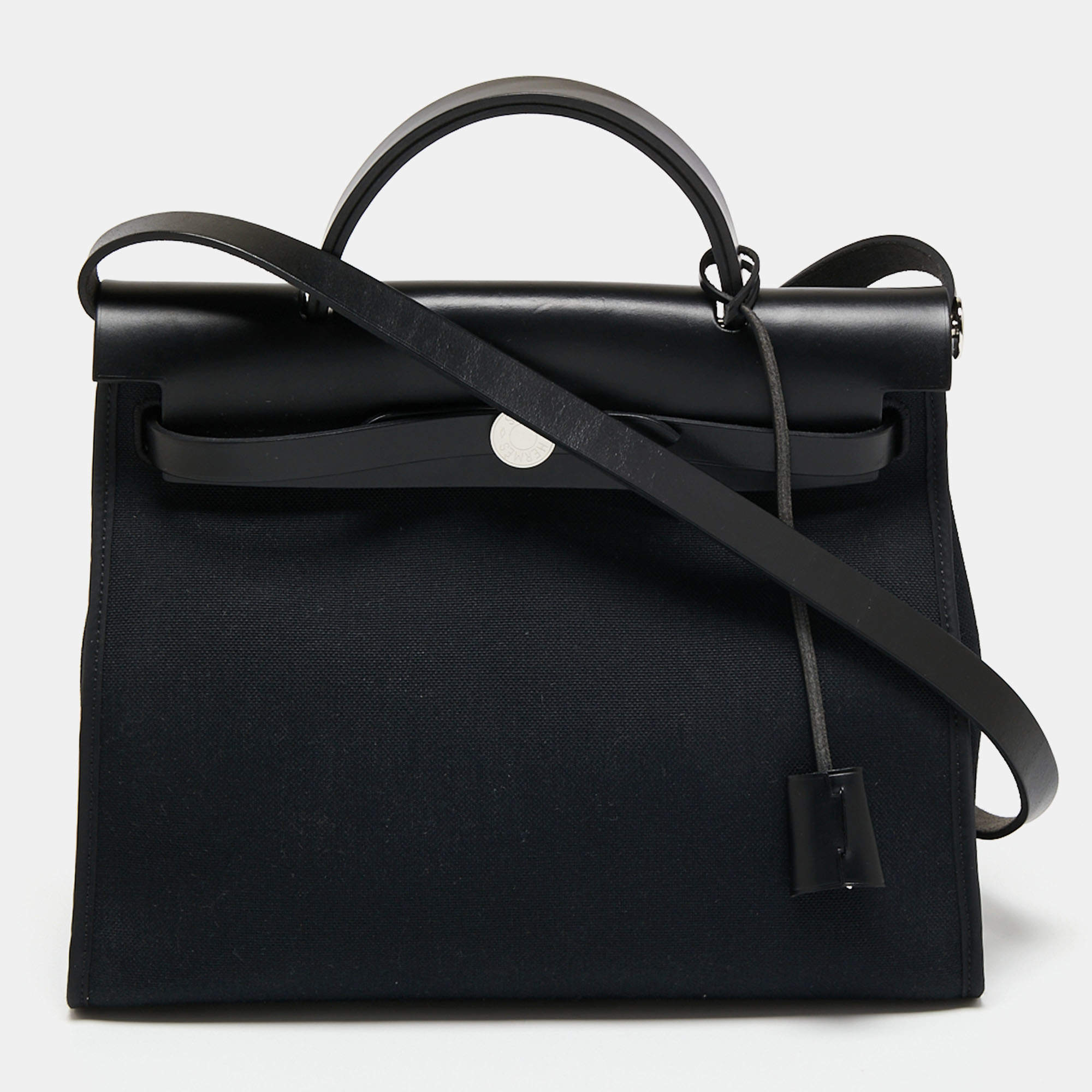 Pre Owned Hermès Black Canvas and Leather Herbag Zip 31 Bag
