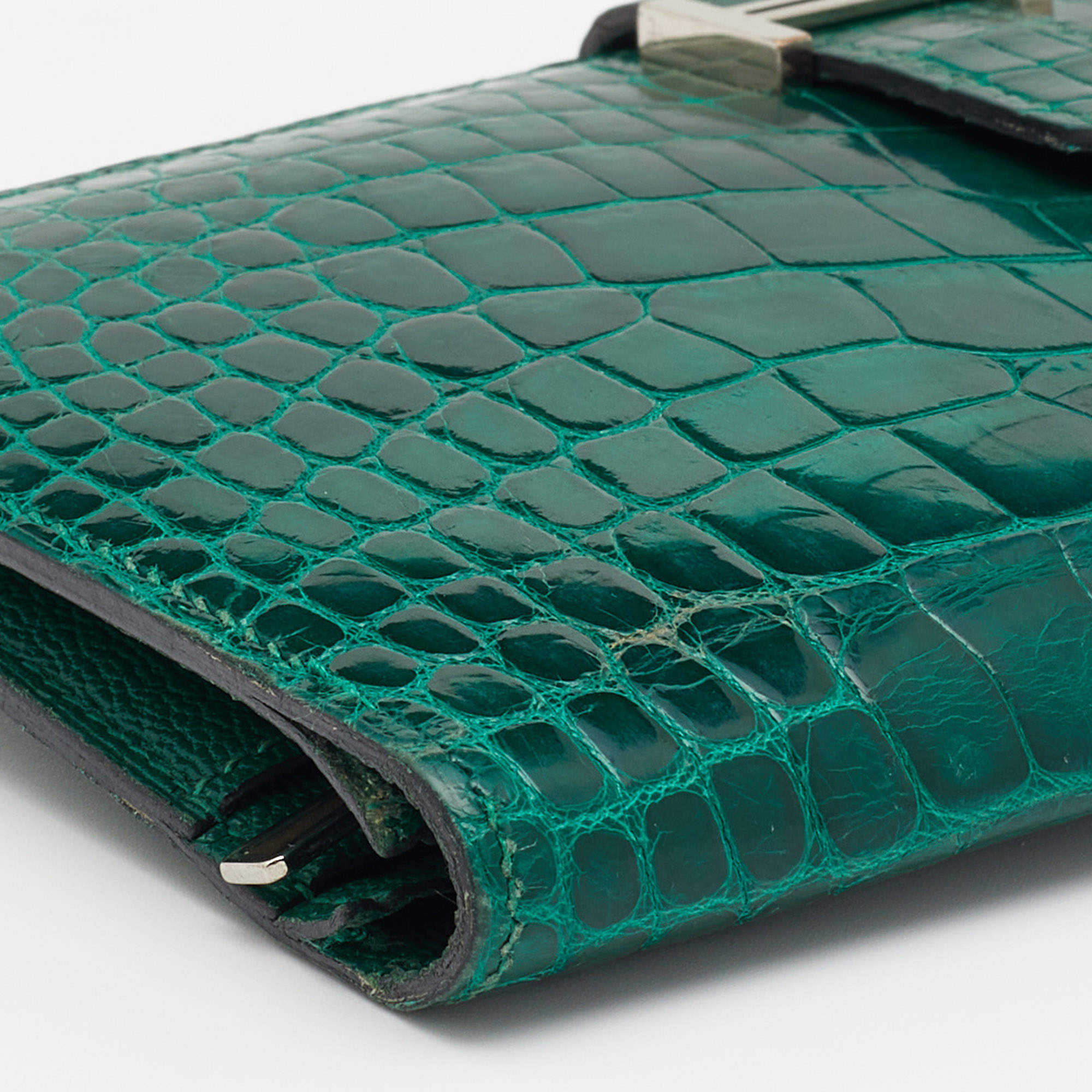 Hermes H Shiny Alligator Bearn Long Wallet Crocodile Brand New Authentic