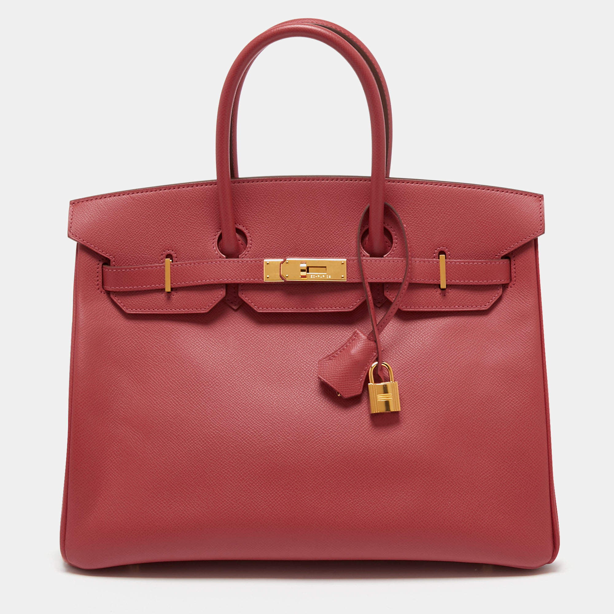 Pre Owned Hermes Rouge Pivoine Epsom Leather Gold Plated Birkin 35 Bag