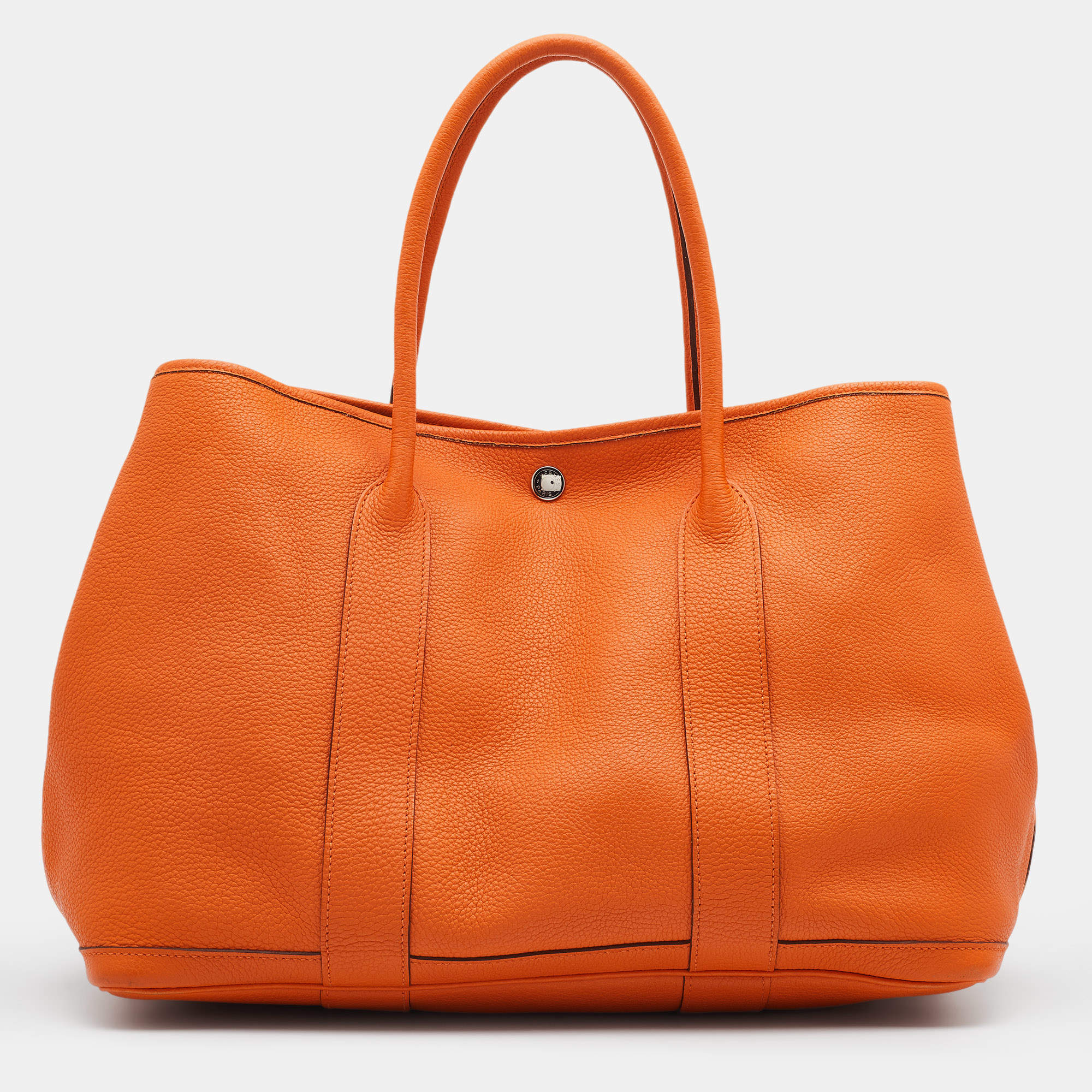 Pre Owned Hermes Orange Negonda Leather Garden Party 36 Tote