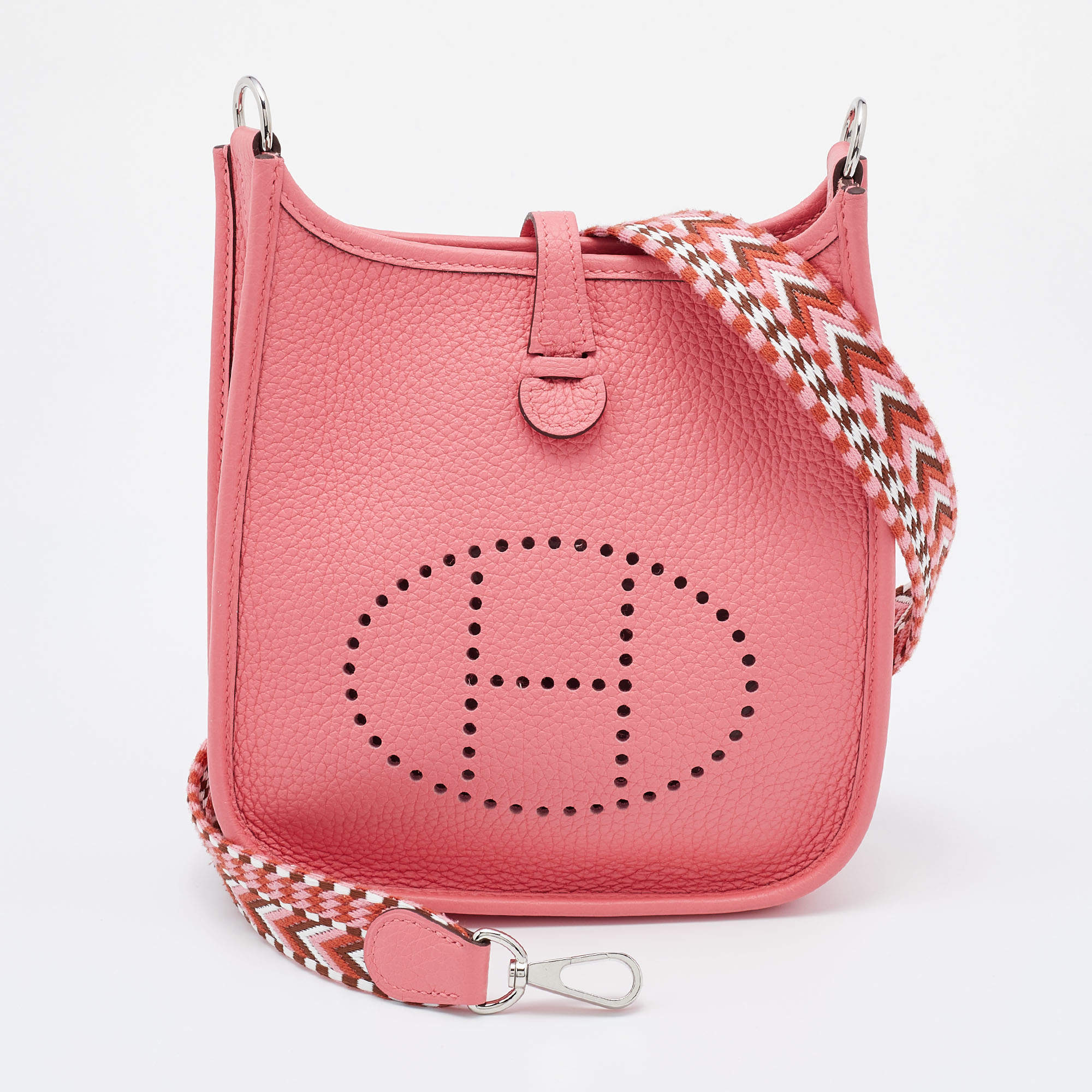 Pre Owned Hermes Rose Lipstick Taurillon Clemence Leather Evelyne TPM Bag