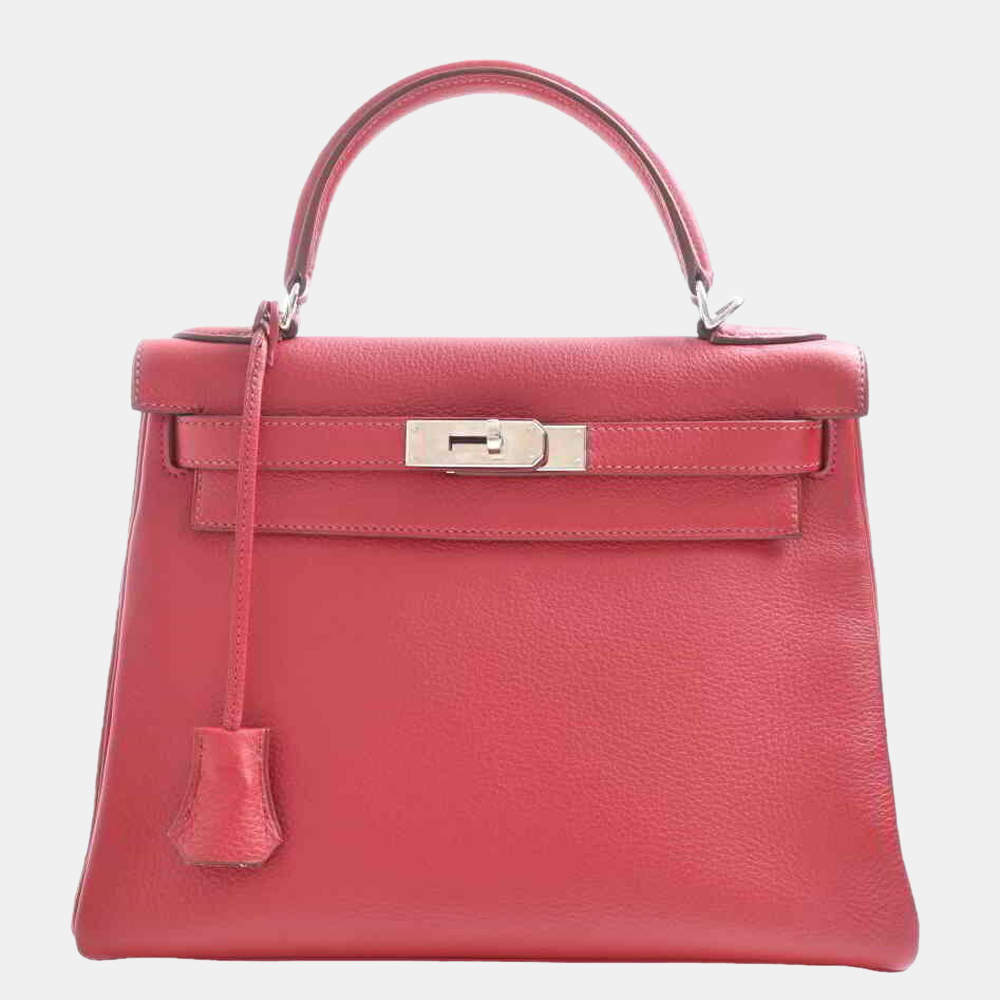 Pre Owned Hermes Taurillon Clemence Kelly handbag red