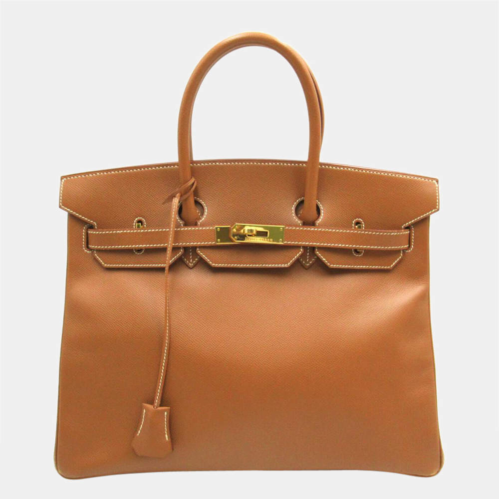 مملوكة مسبقًا Hermes Brown Courchevel Leather Gold Hardware Birkin 35 Bag 