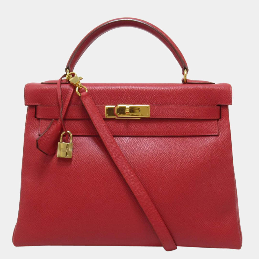 Hermes Red Courchevel Leather Gold Hardware Kelly Retourne 32 Bag 