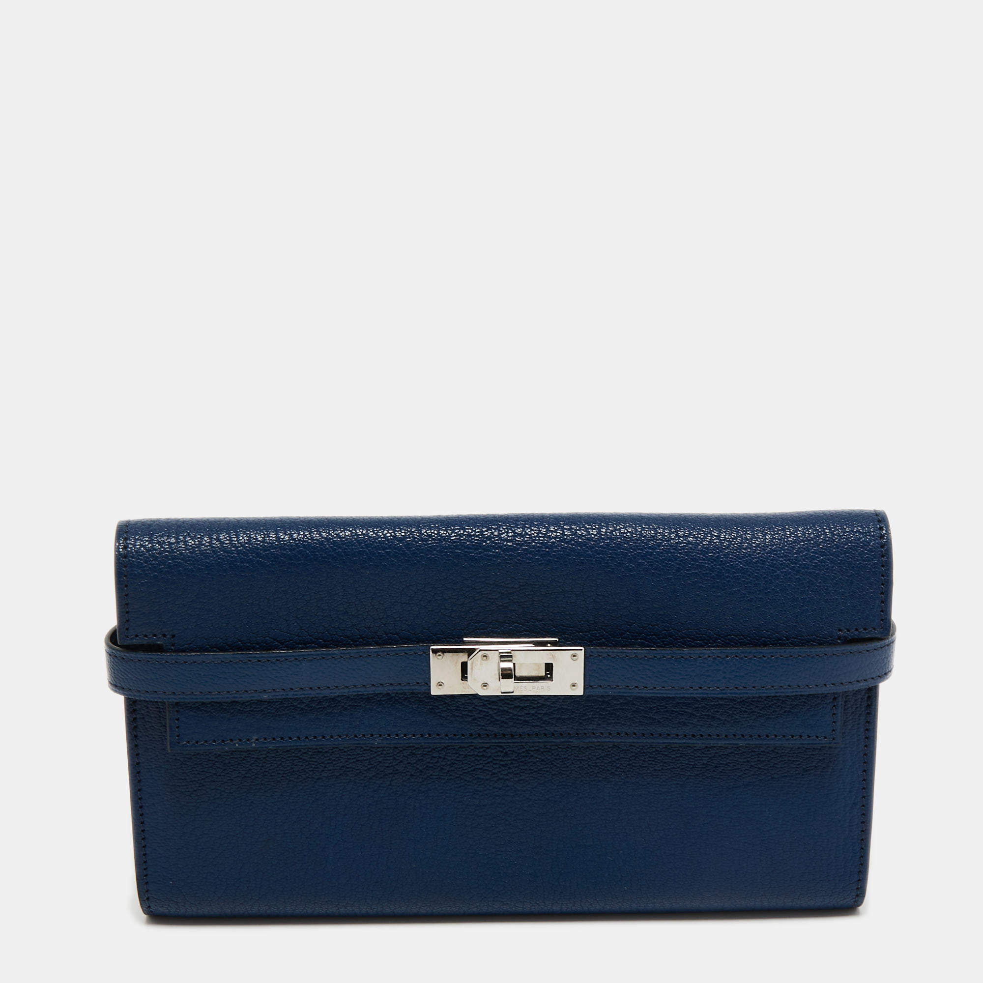 Hermes Bleu De Malte Chevre Mysore Leather Kelly Classic Wallet 
