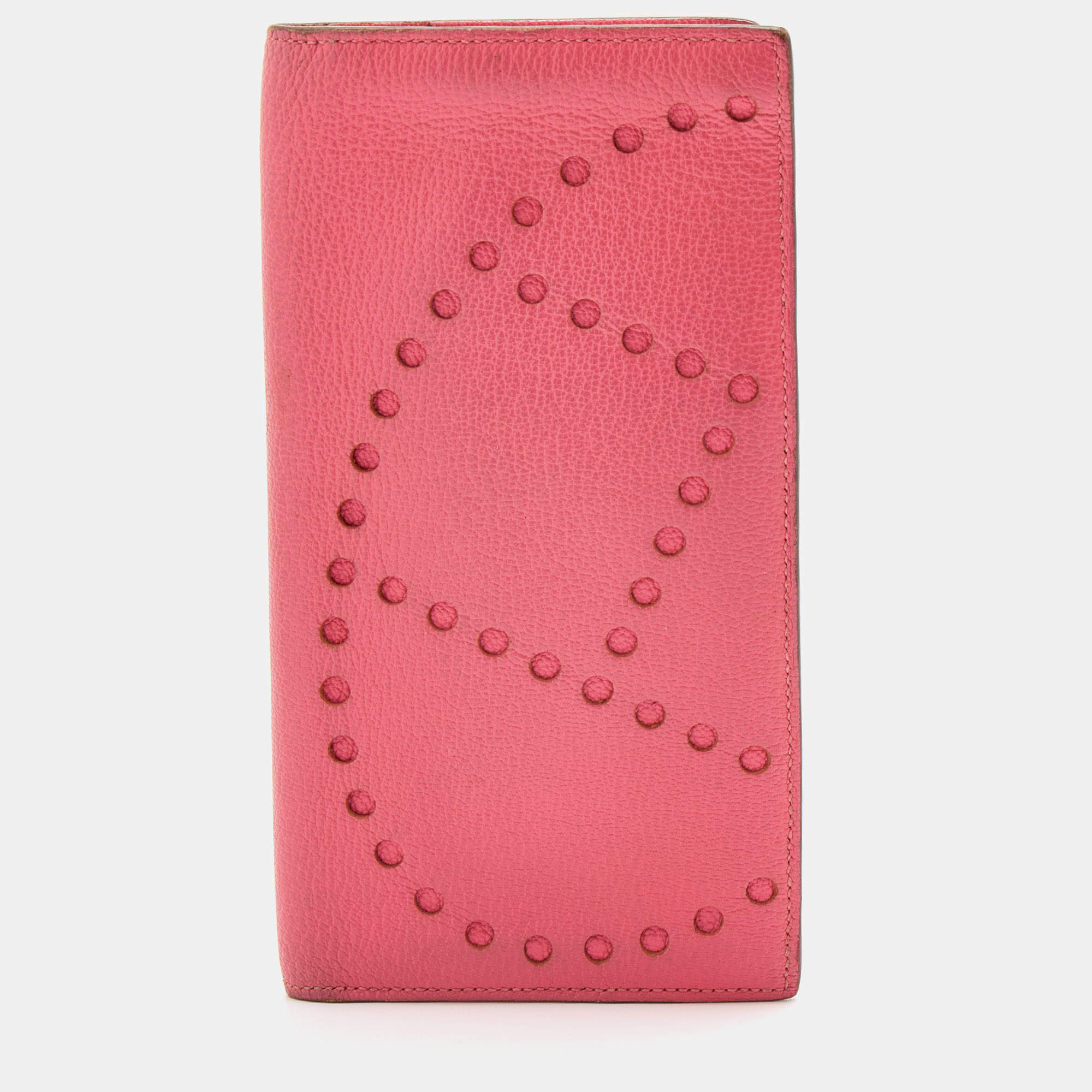 Pre Owned Hermes Rose Tyrien Chevre Mysore Leather Evelyne Long Wallet