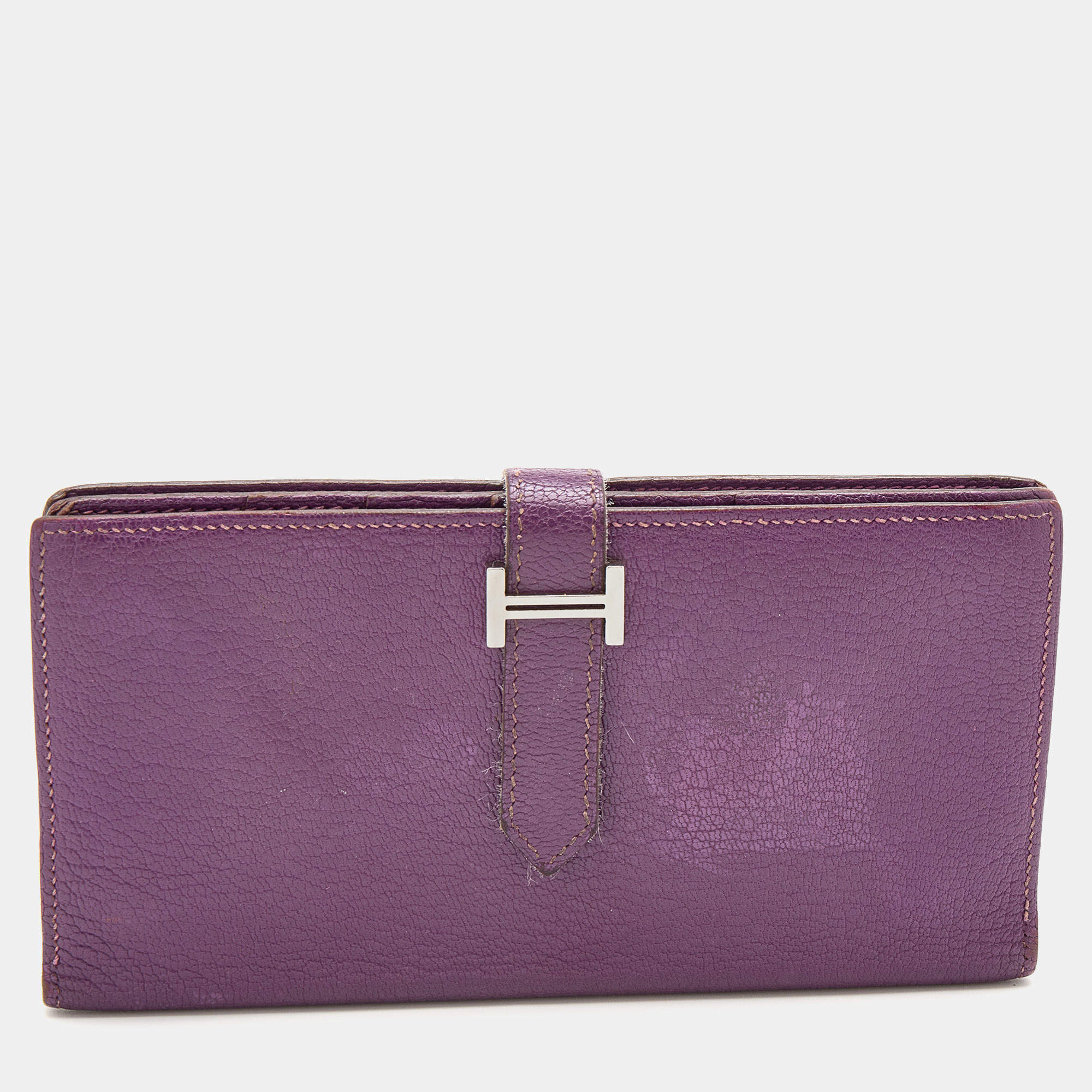 Hermès  Cyclamen Chevre Mysore Leather Palladium Finish Bearn Wallet